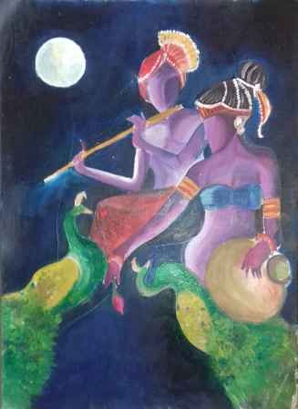 Radha Krishna Graphic Style Oil Painting