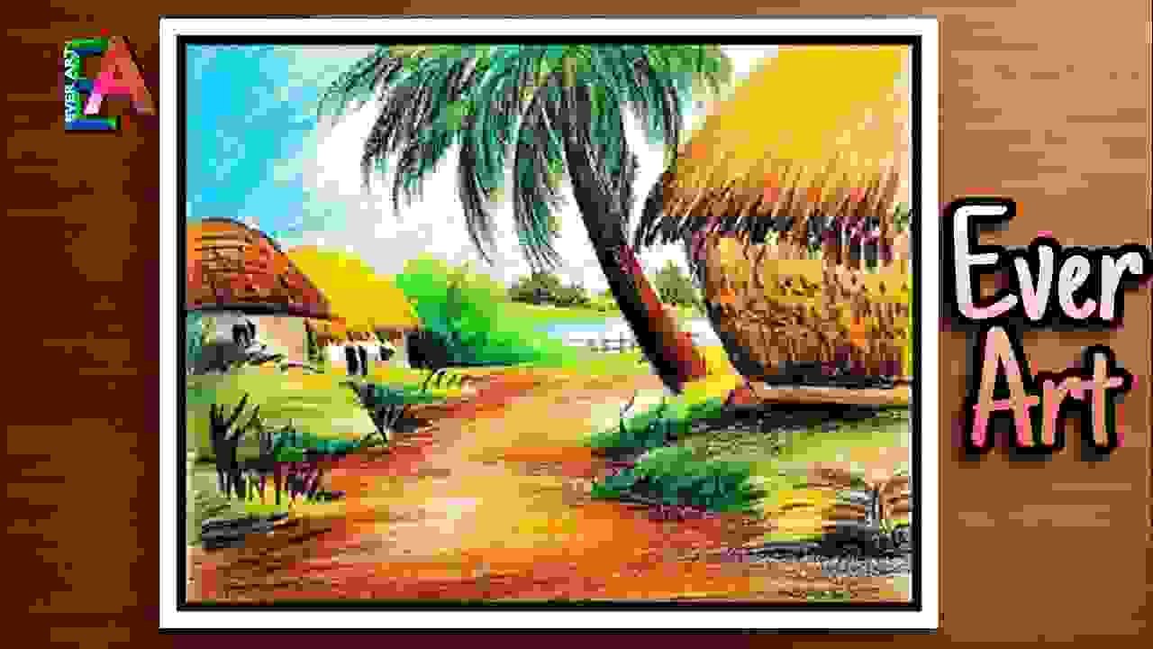 How to Draw a Village Landscape with Oil Pastel | Oil Pastel Painting | Drawing  scenery, Landscape drawings, Oil pastel drawings easy