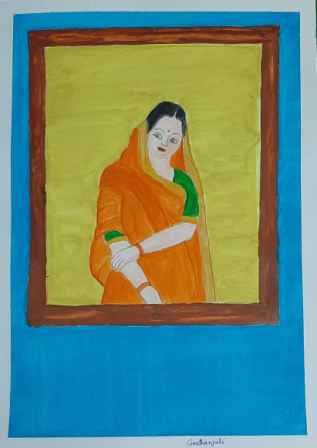 Lady On The Frame Kids Drawing