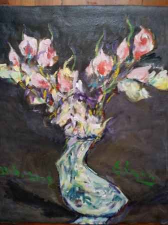 Vase Of Flowers Oil On Canvas