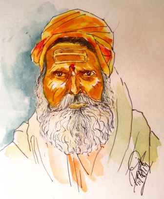 Portrait Sketch Work Pen And Watercolor Cake