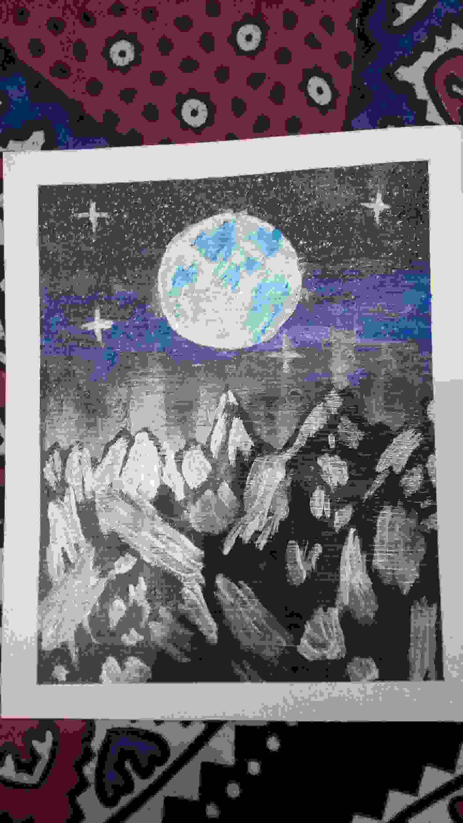 Painting Of Acrylic Painting Mountain And Moon In Hello