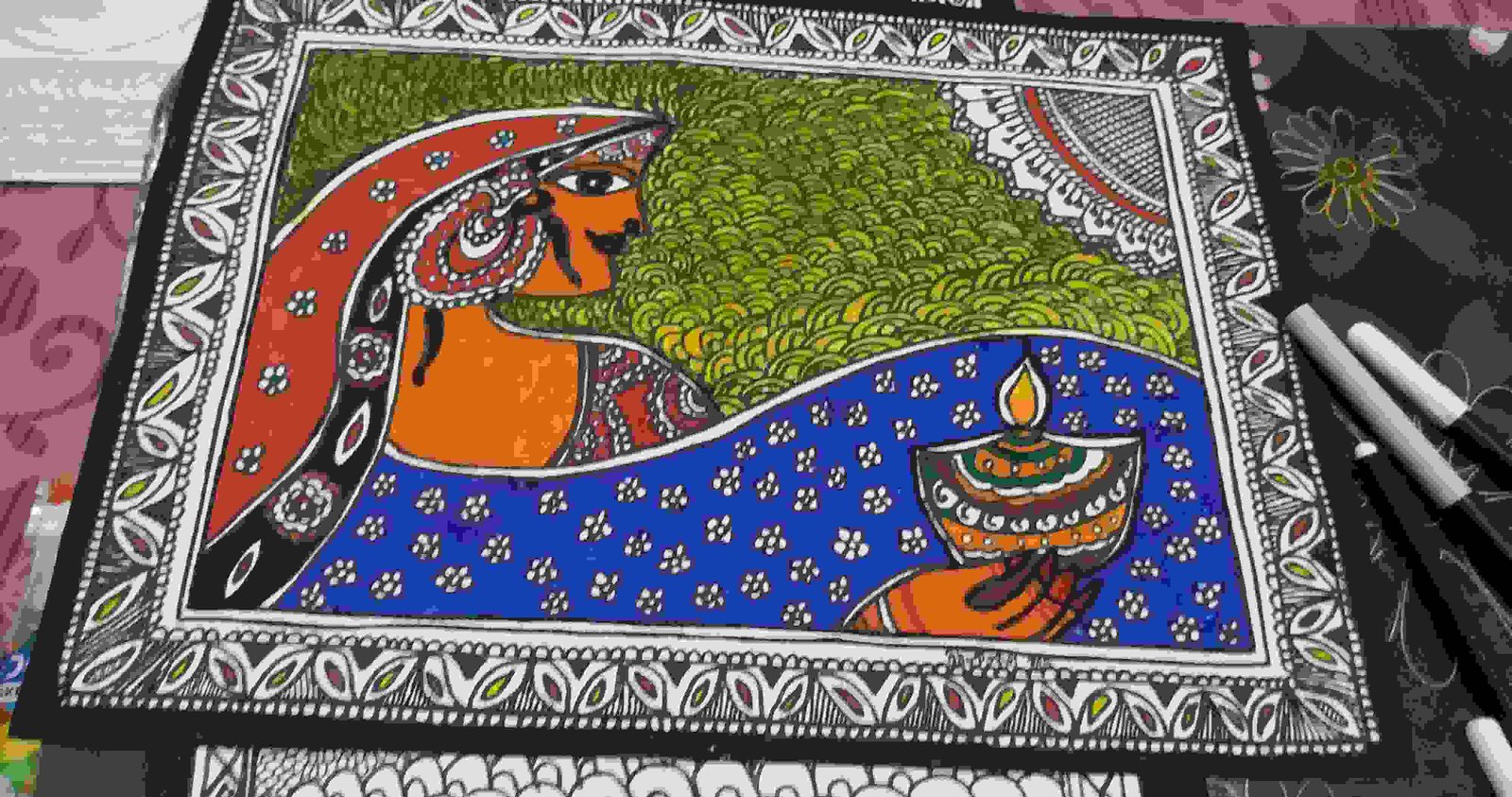 Painting Of Lady With Deep Madhubani Painting In 1piece