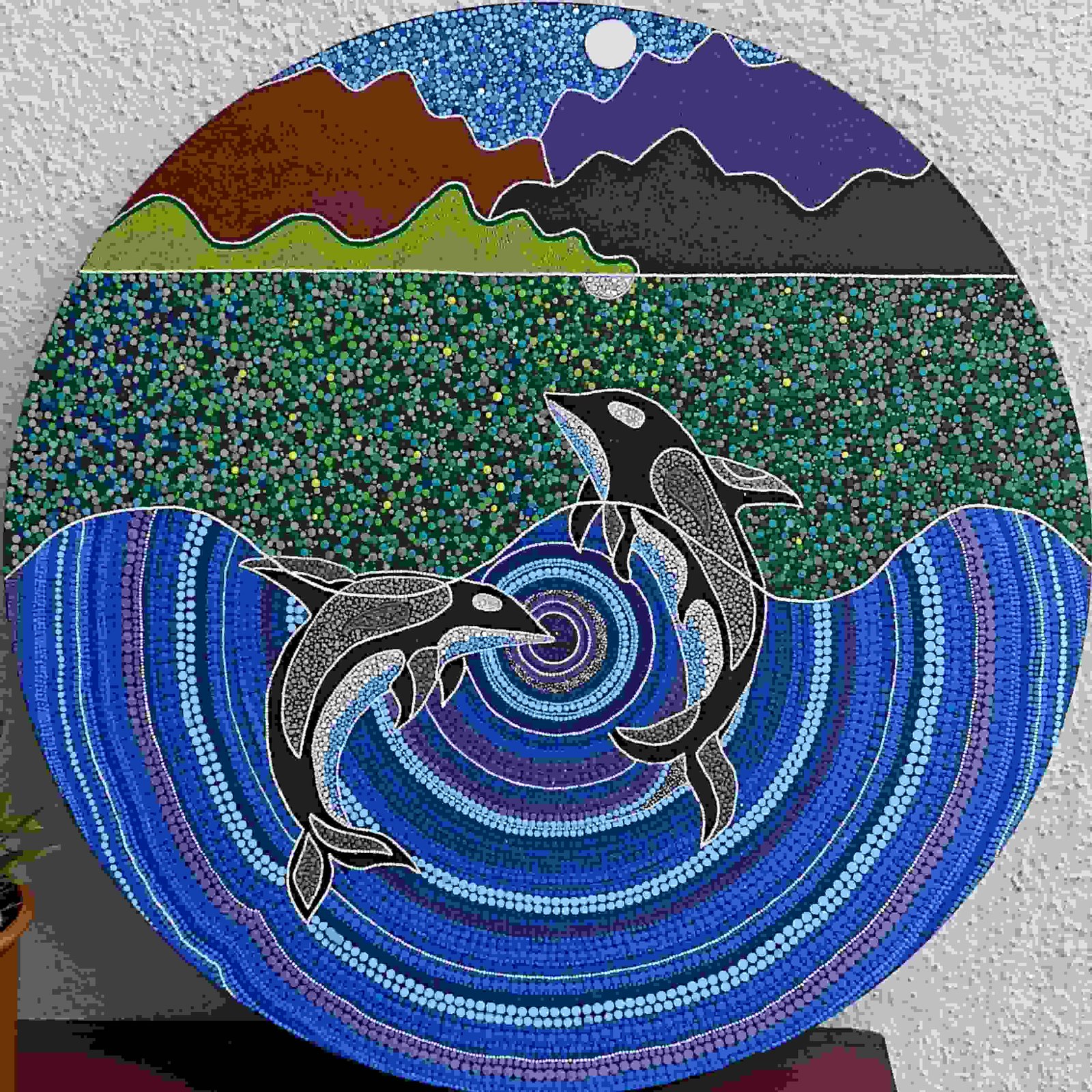 Painting Of Orca Sonic Love Dot Mandala In Acrylic Paint Siz