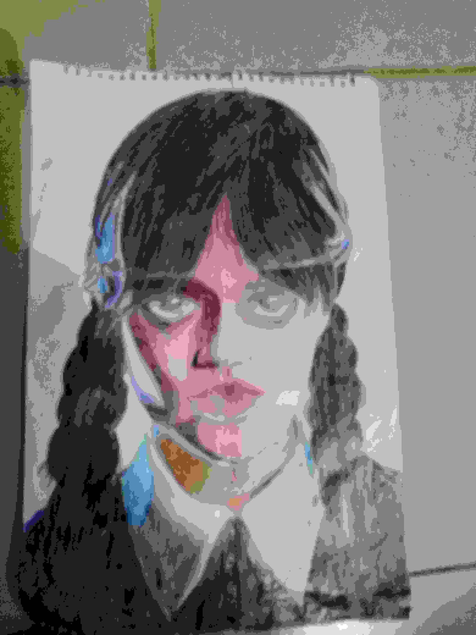 Painting Of Wednesday Addams In Colour Pencil Size
