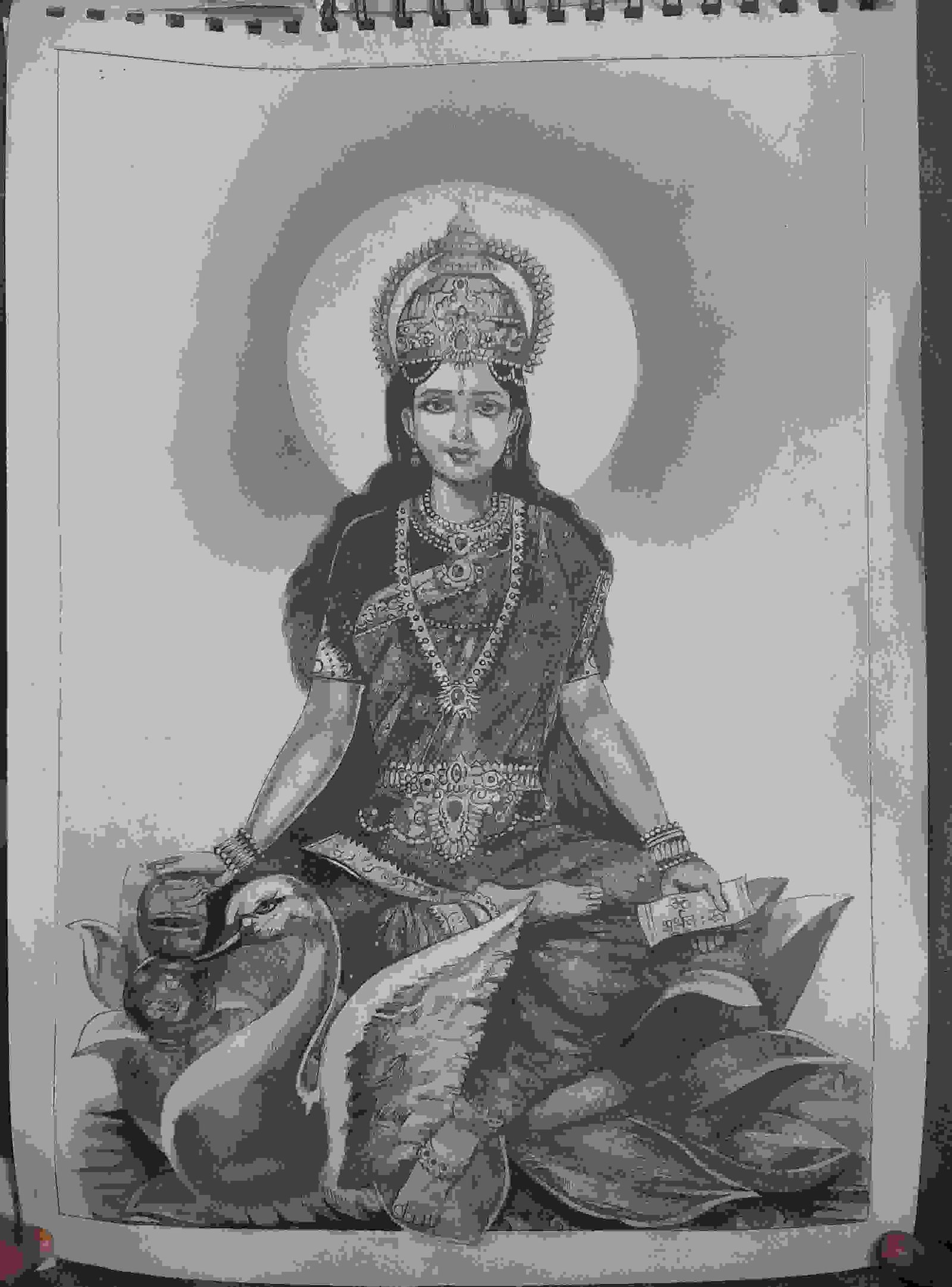 Painting Of Gayatri Mata Pencil Sketching In Pencil Shading Size 40cm 