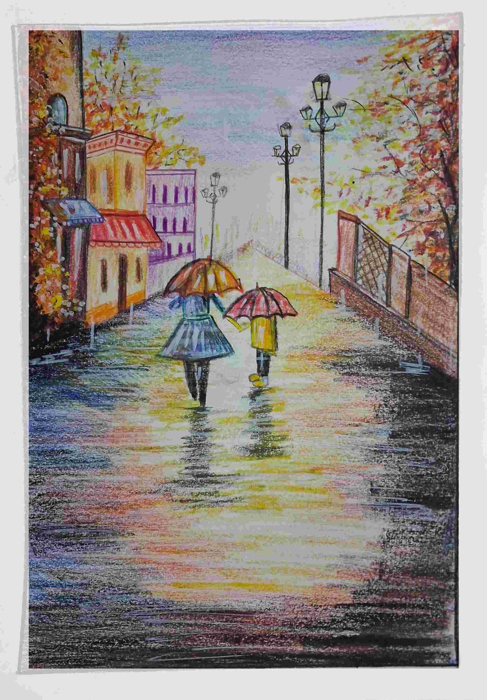 Mother And Child Walking In The Rain