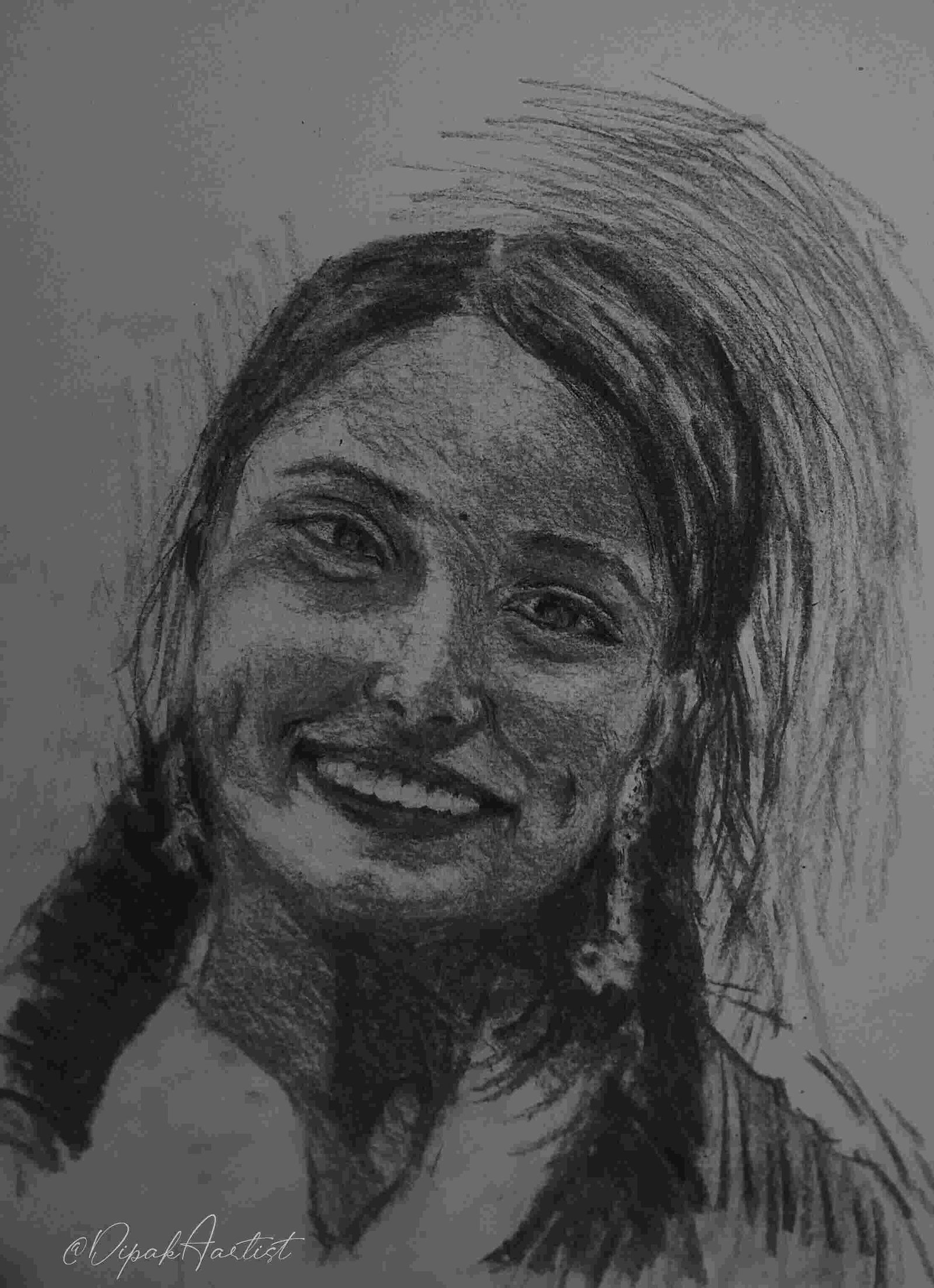 Portrait Sketch Of A Happy Girl