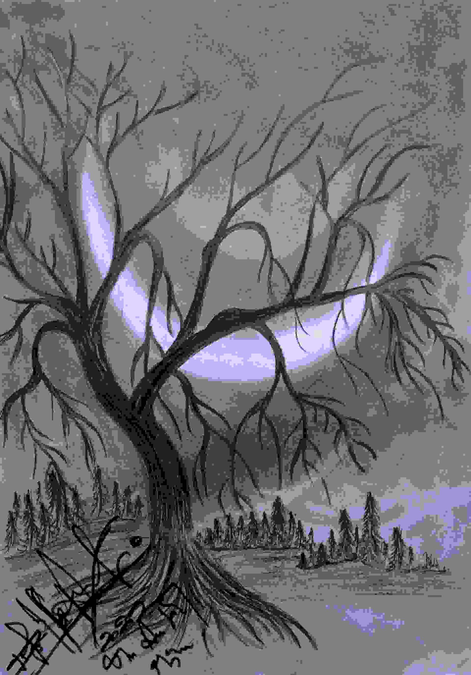  Its An Beautiful Night Horror Tree Done With Fully Charcoal