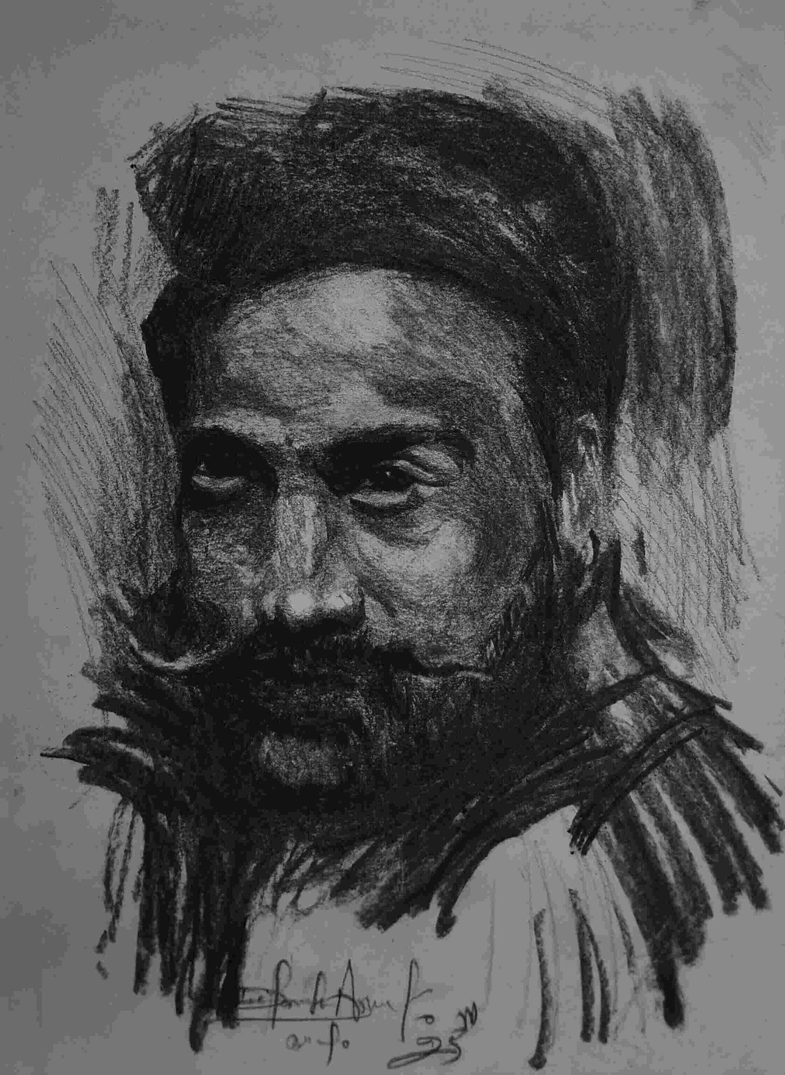 Charcoal Portrait Drawing Kkrishan Kundara