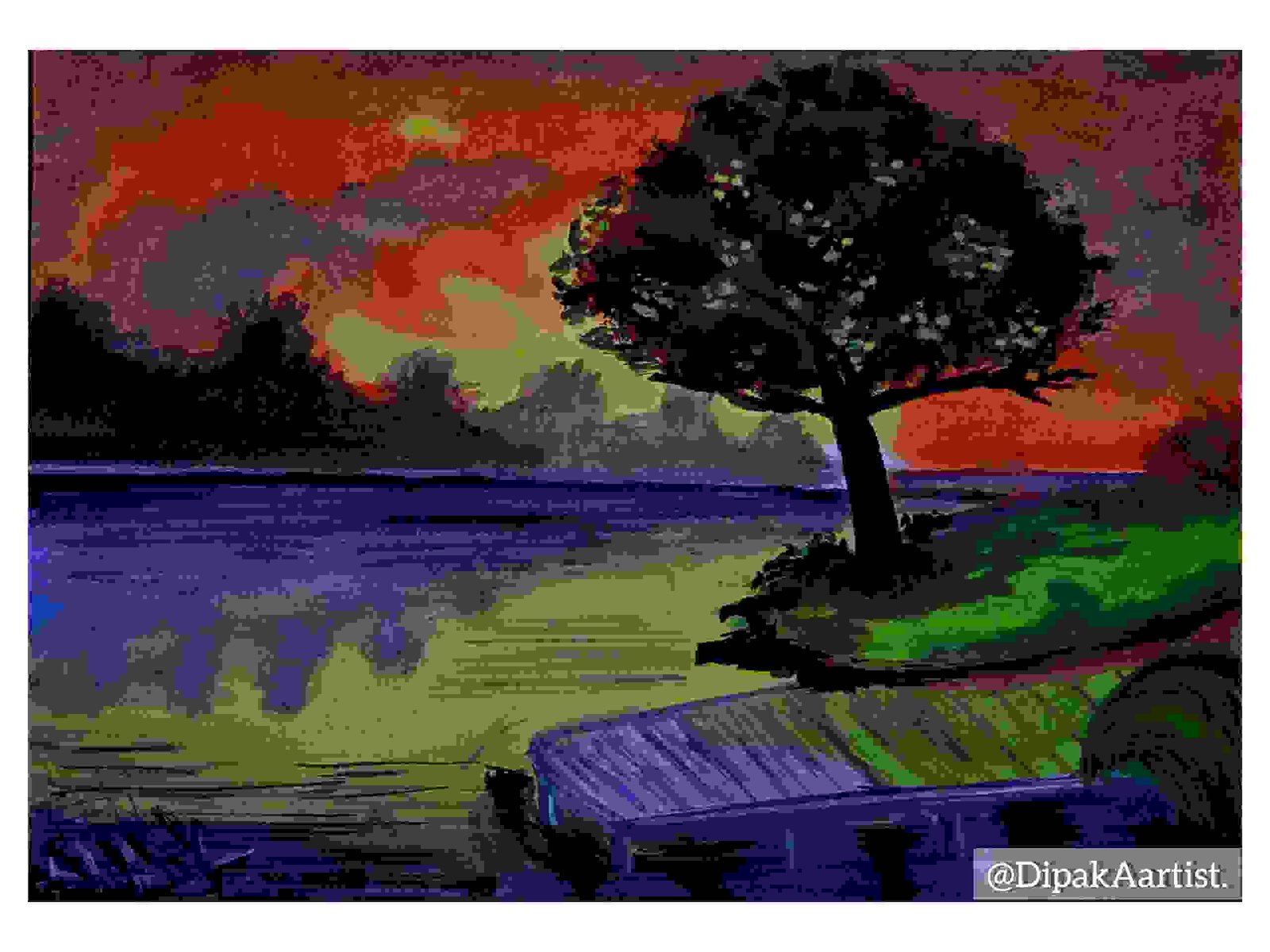 Painting Of The Beautiful Evening Scenery Painting Done