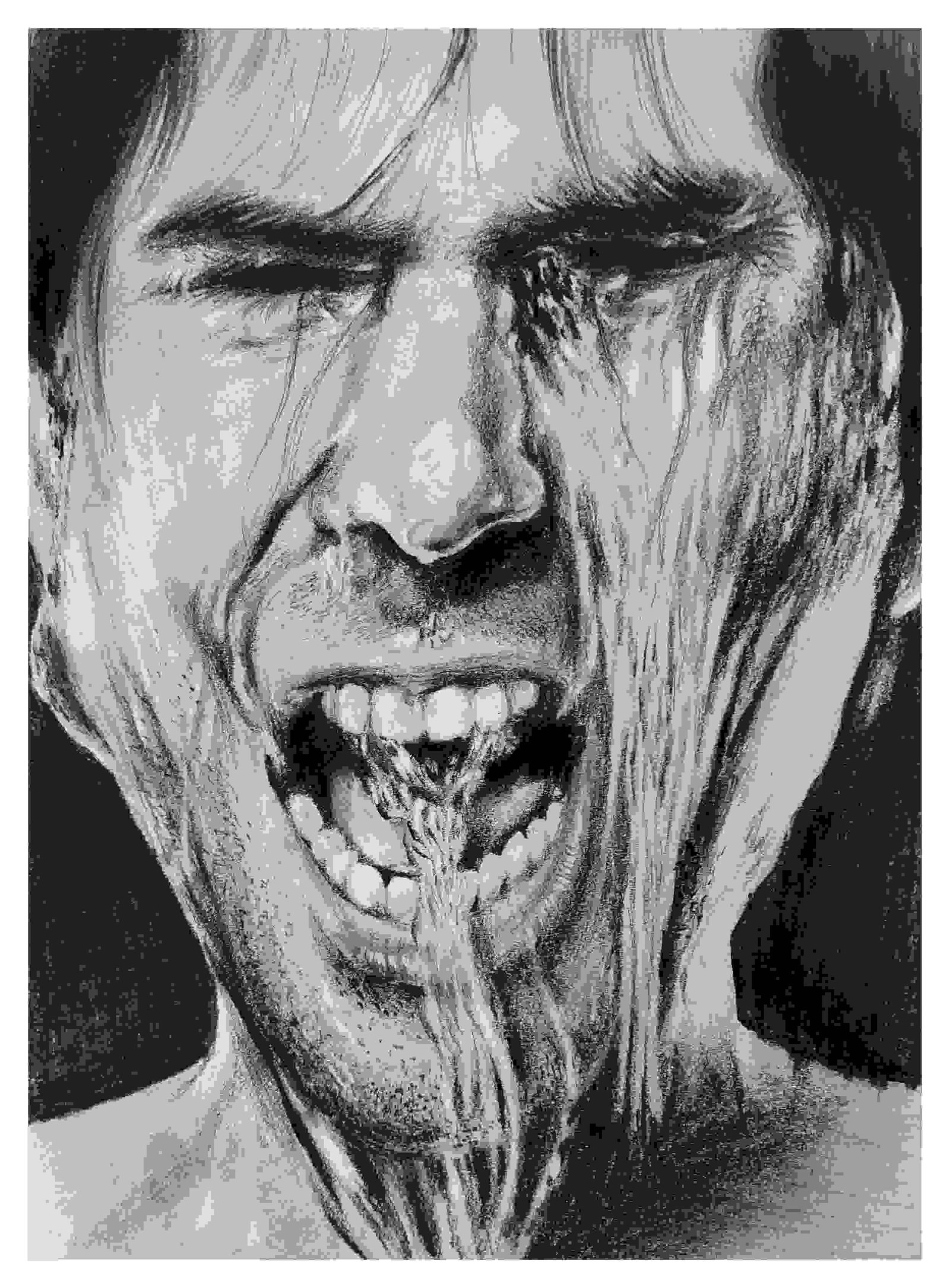 Painting Of Watery Face In Pencil Graphite Size 2030 Sq Cm