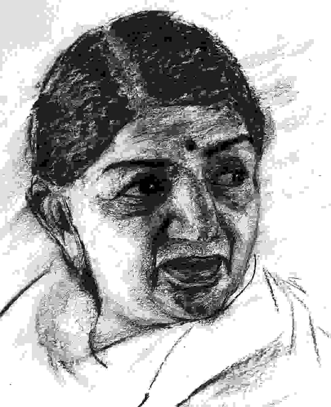 Lata Mangeshkar The Queen Of Melody Portrait Sketch
