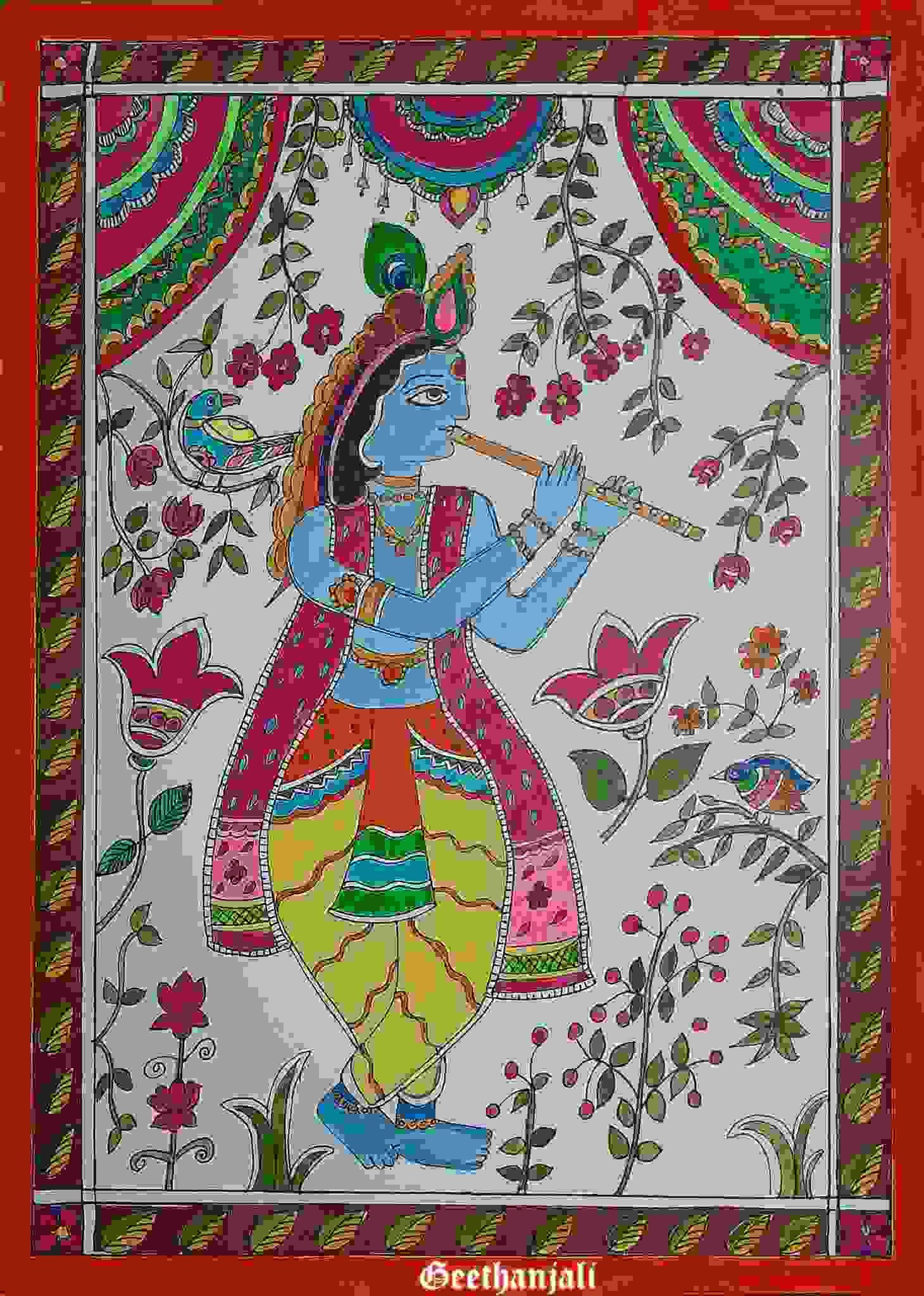  Madhubani Painting On Paper A3 Acrylic Colour And