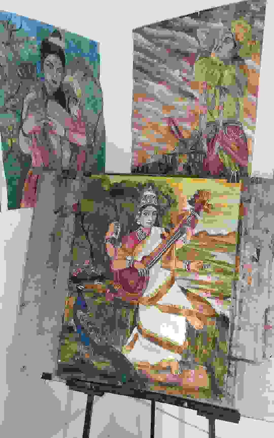 Painting Of Saraswati Mata In Soft Pastel On Paper Size A1 S