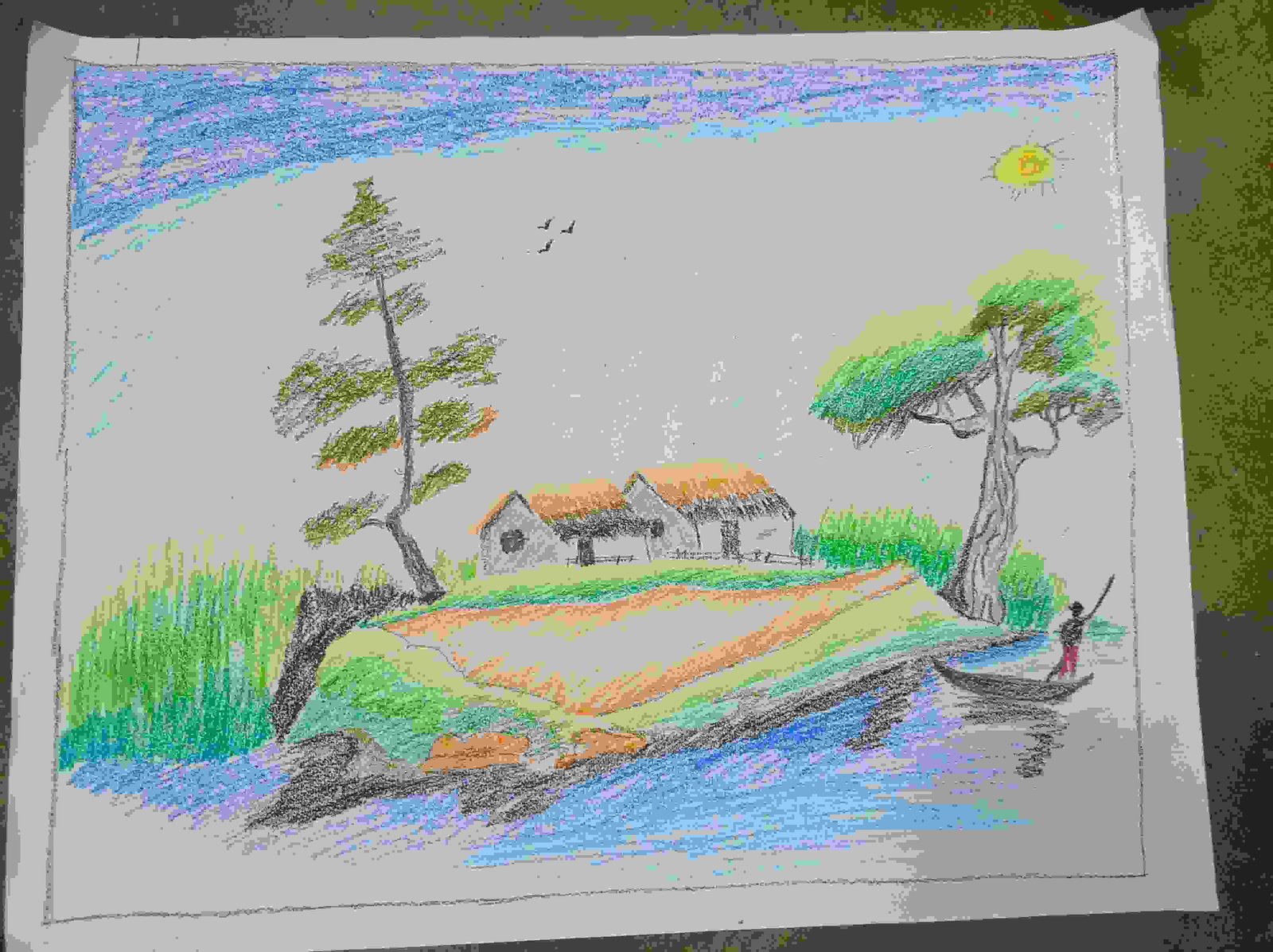 Scenery drawing with sketch pen