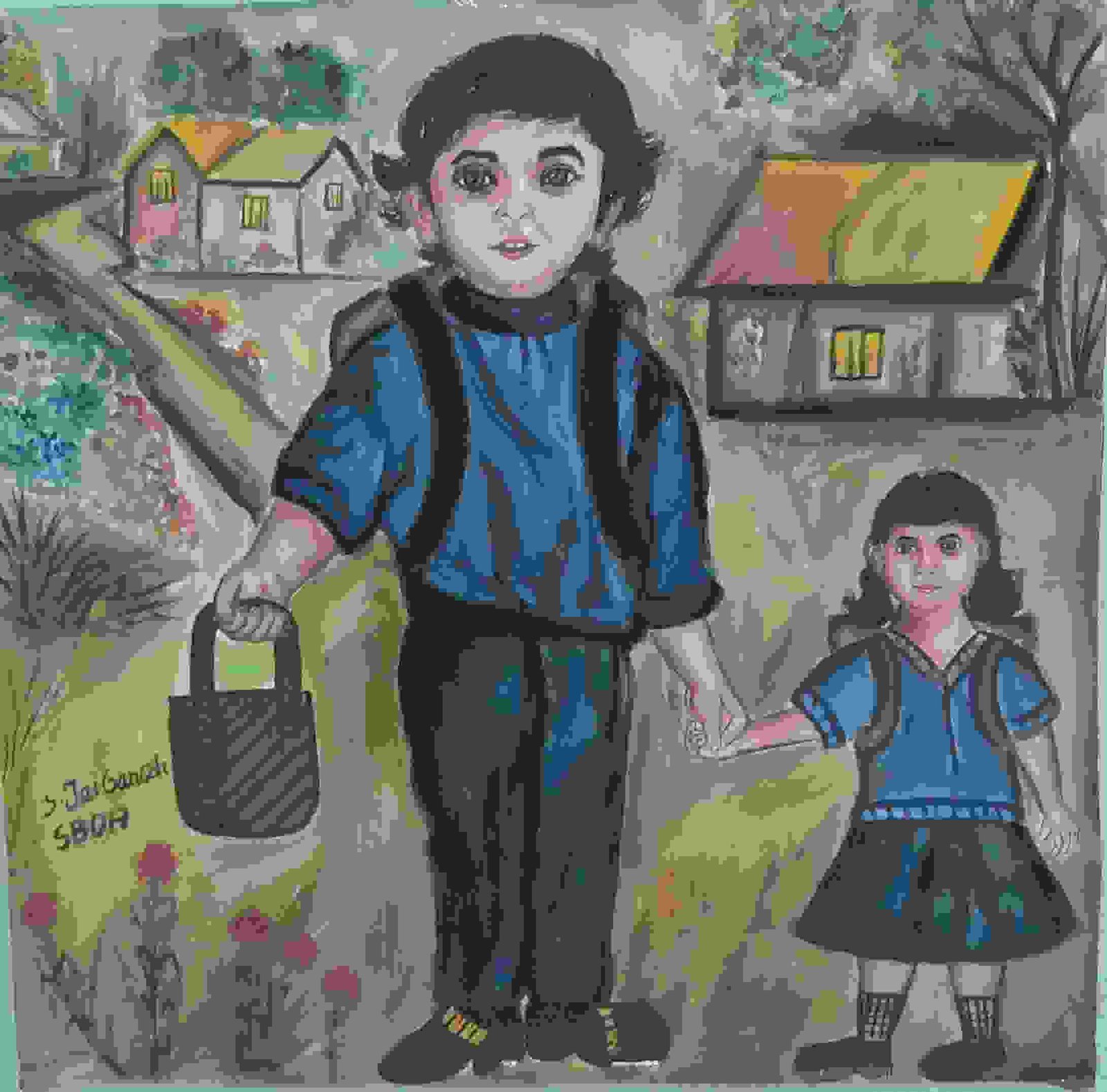 Painting Of Cute Boy With Girl In Poster Color Size 120 Sq