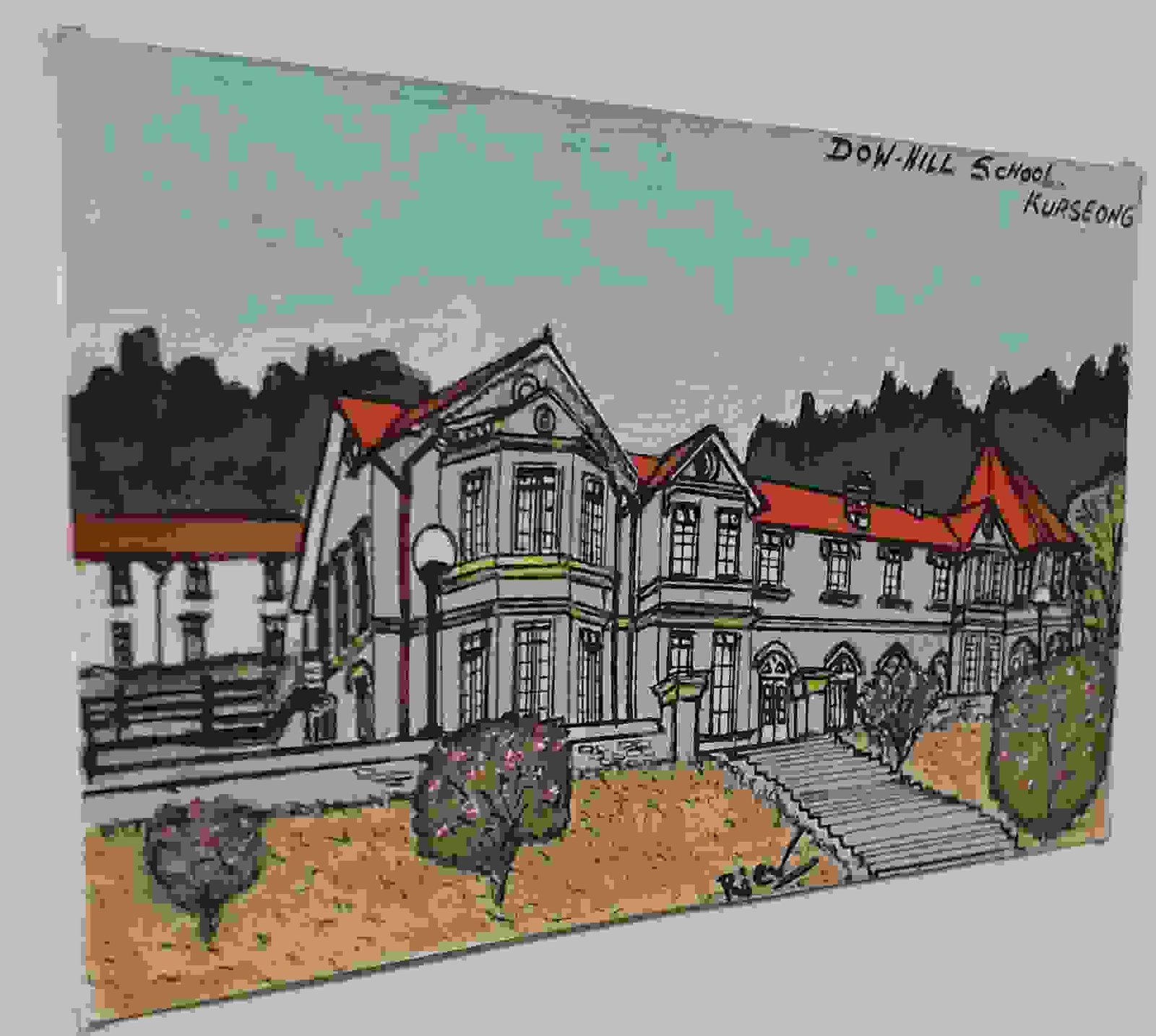Painting Of The Dow Hill School Kurseong In Ink And