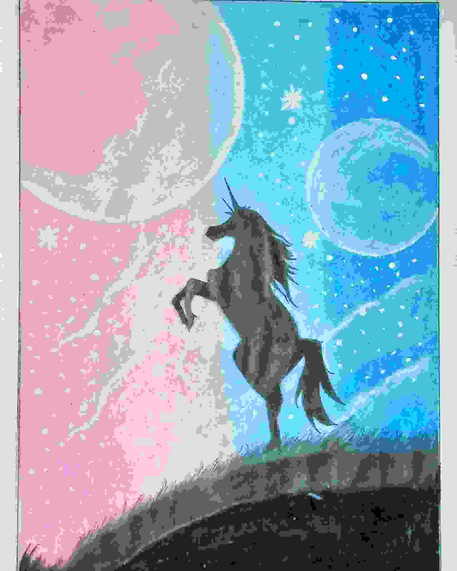 Painting Of A Unicorn In A Scenic Night In It Was Drawn