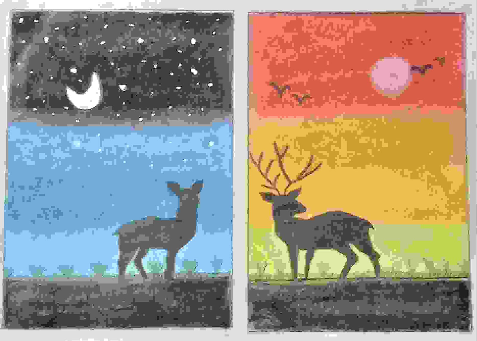 Painting Of Animal Life In Daytime And In Night In It Was