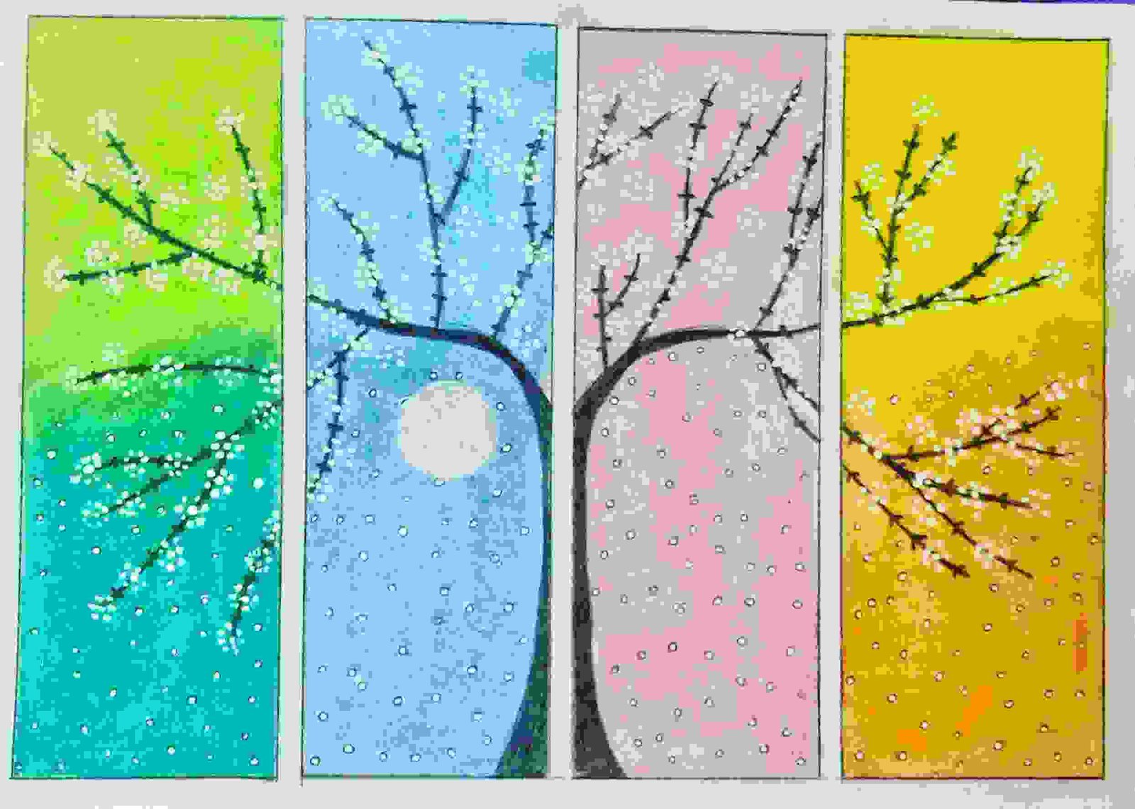 Painting Of A Tree In Different Colour Perspectives In It