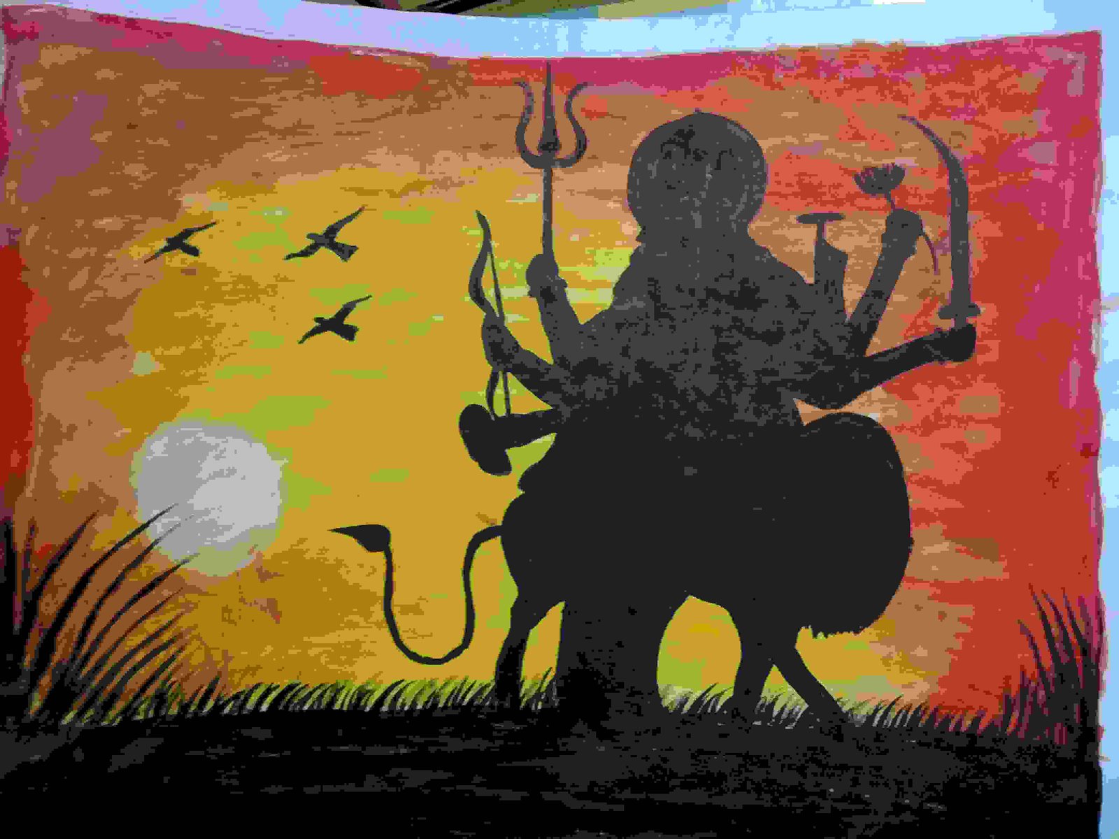 Durga Maa Riding The Lion For Kids Drawing