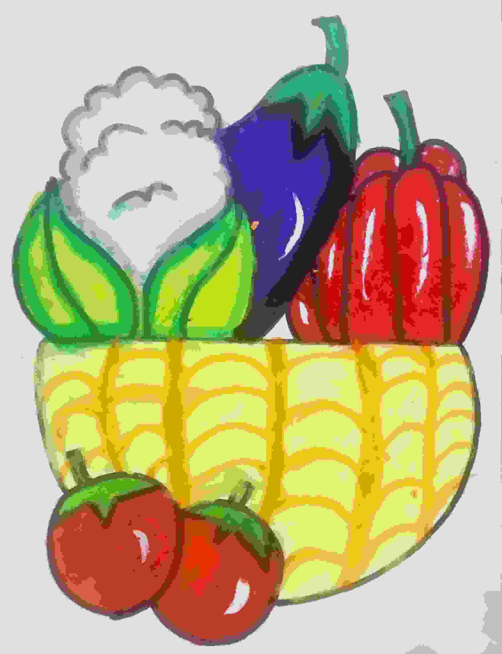 Painting Of Vegetables In Oil Pastels Size A4 Sq