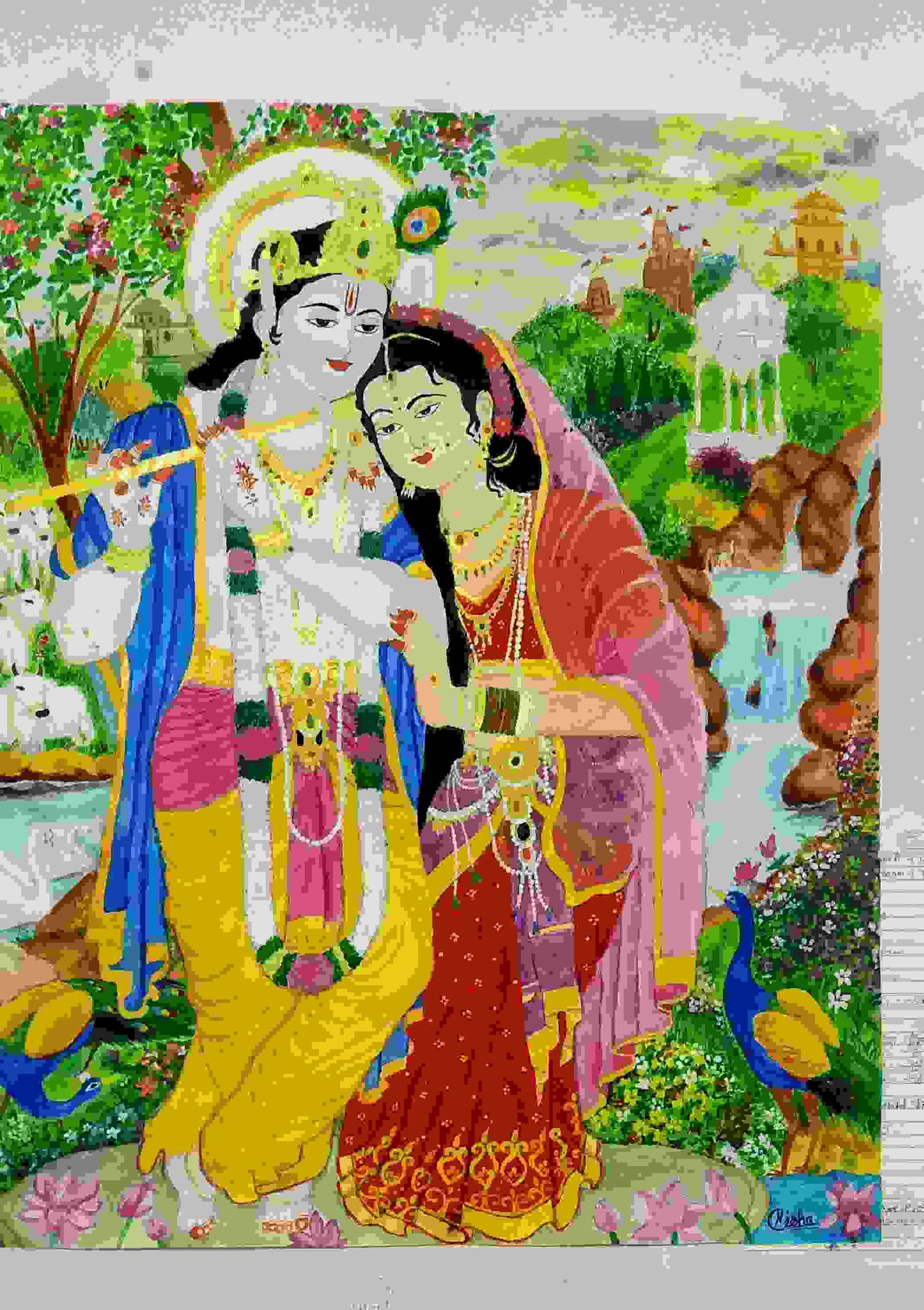 Painting Of Radhe Krishna In Water Colour Size 20cm Sq Cm Pr