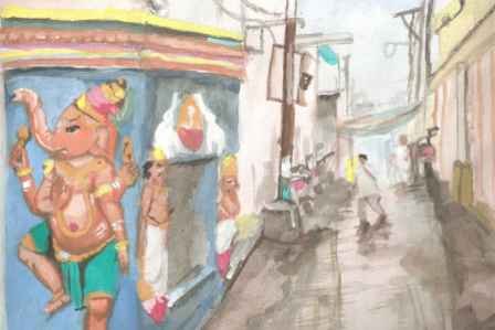 Title Temple Street Water Colors On A3 Paper