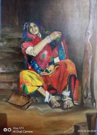 Tribal Woman Oil Painting 22 X 30 Inches A Beautiful Panting Made In 2