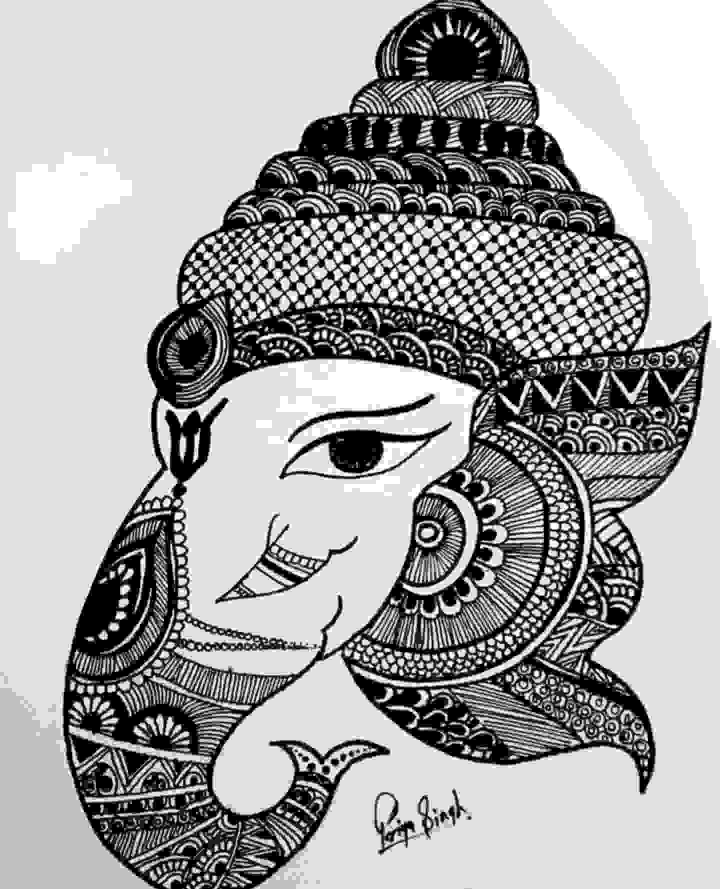 Lord Ganesha Face Drawing | Easy Face Drawing of Lord Ganesha for Beginners  - YouTube