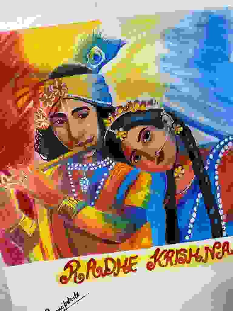 Painting Of Radha Krishna Painting In Pencil Colour Size
