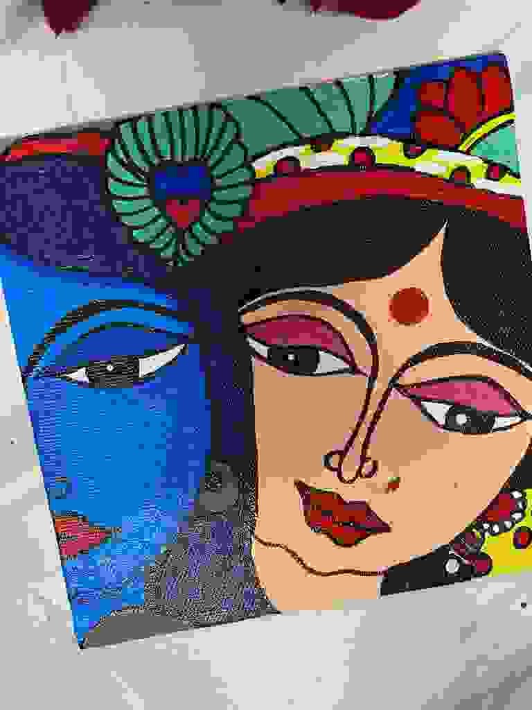 Painting Of Radha Krishna Painting In Arcylic Paint Size