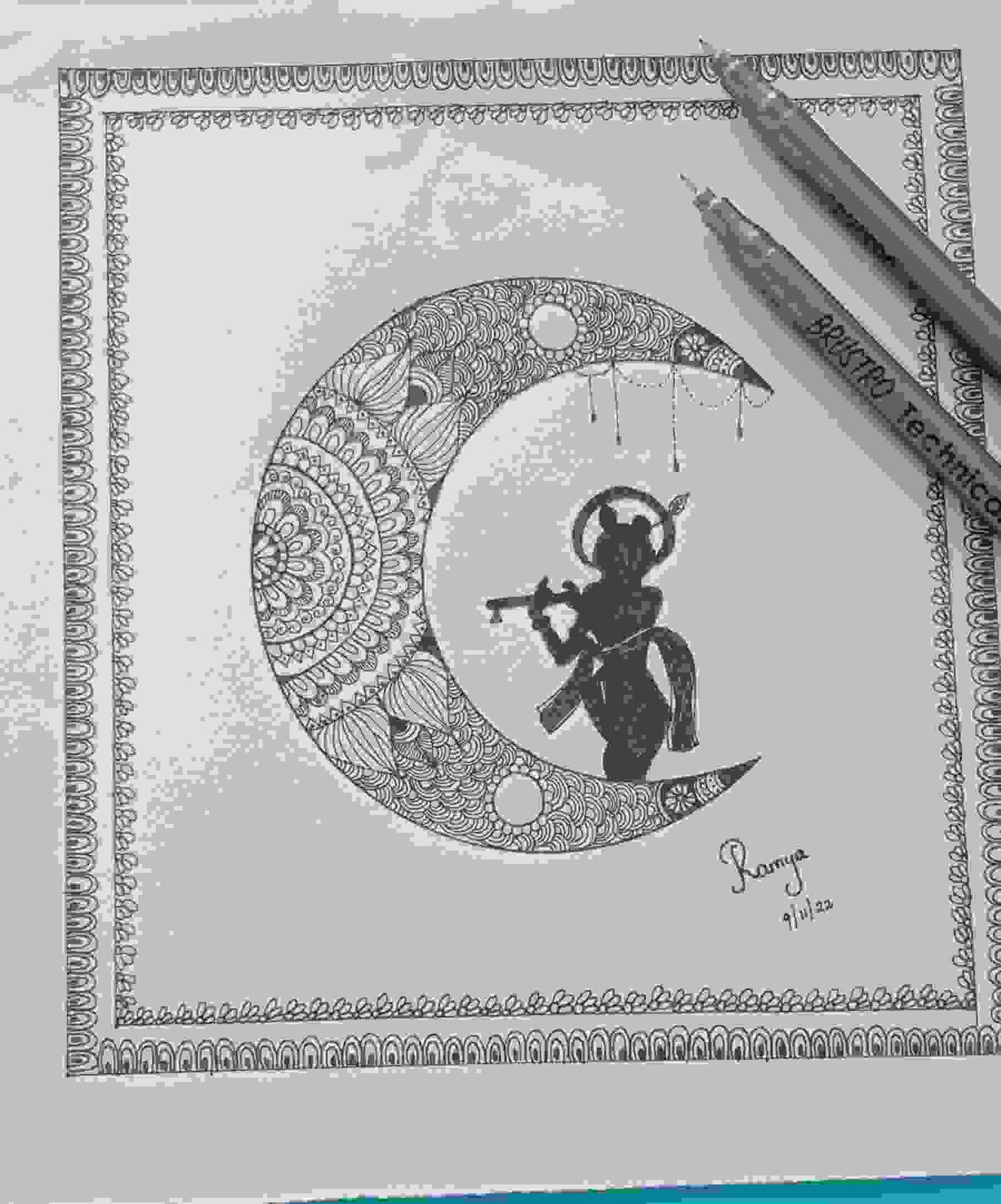 Shree Krishna In Half Lunar Mandala Art
