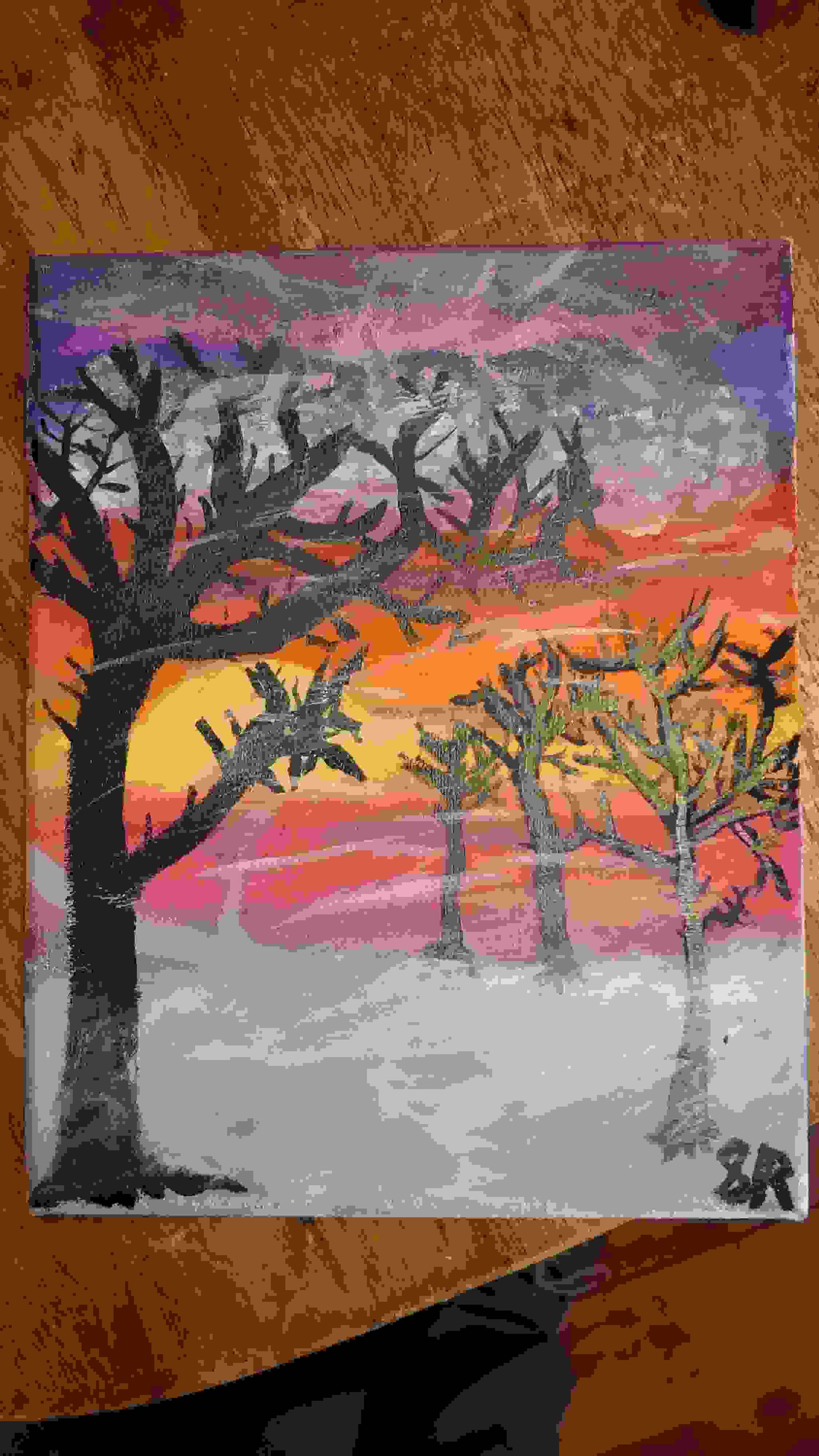 Painting Of Winter Sun Fall In Acrylic On Canvas Size 4064