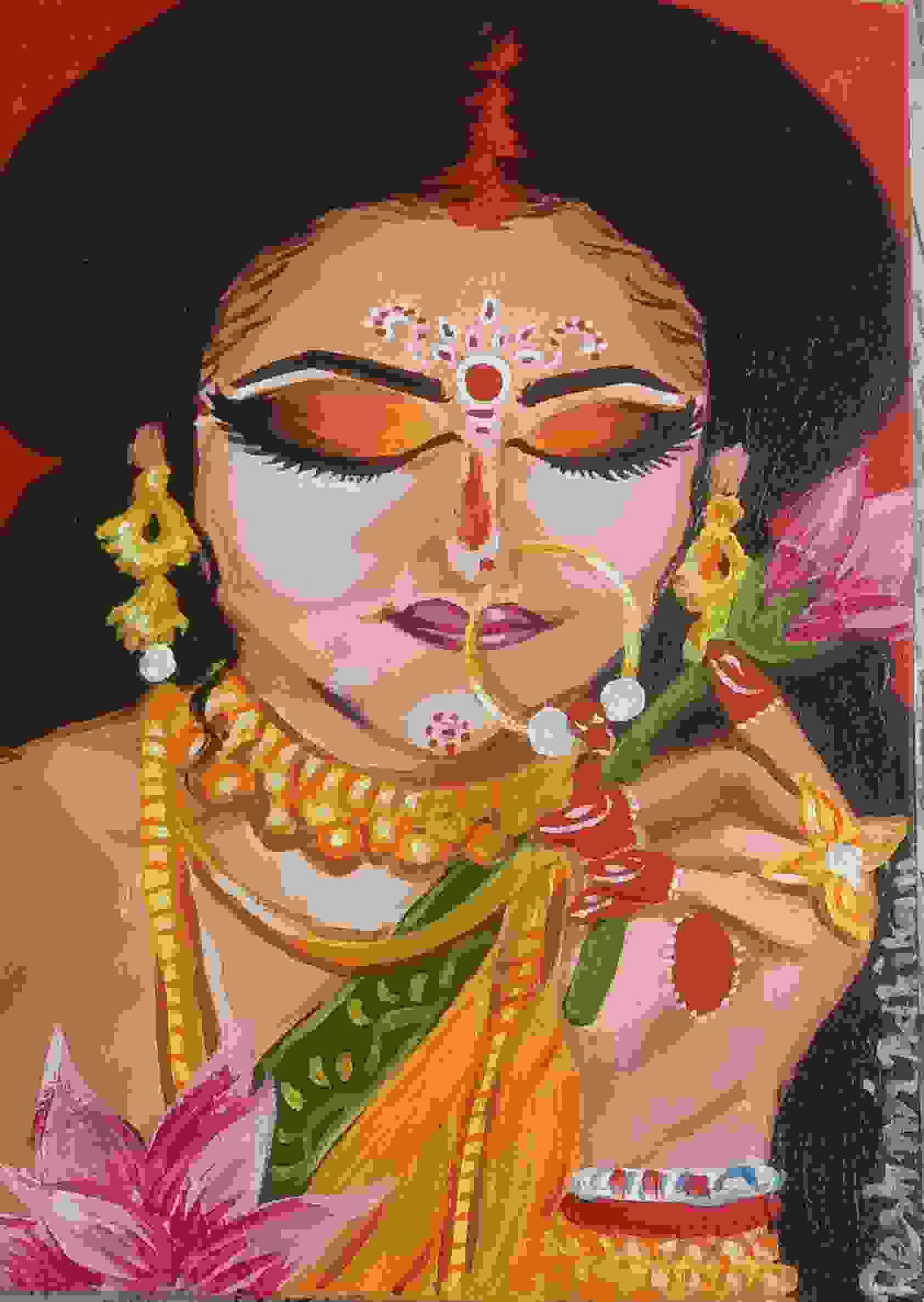 Painting Of Maa Lakshmi Nabo As Bride In Acrylic Painting Si