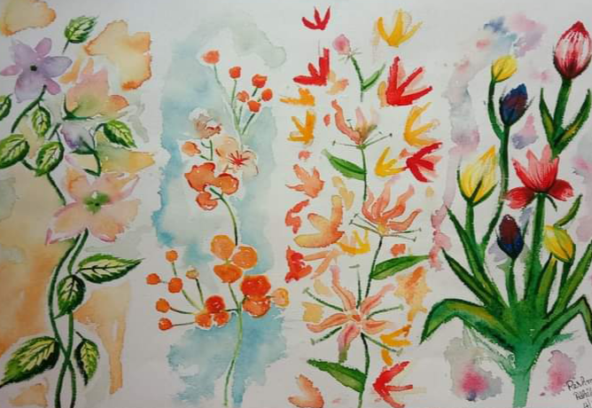 Painting Of The Sessional Flowers In Water Colour Size 22