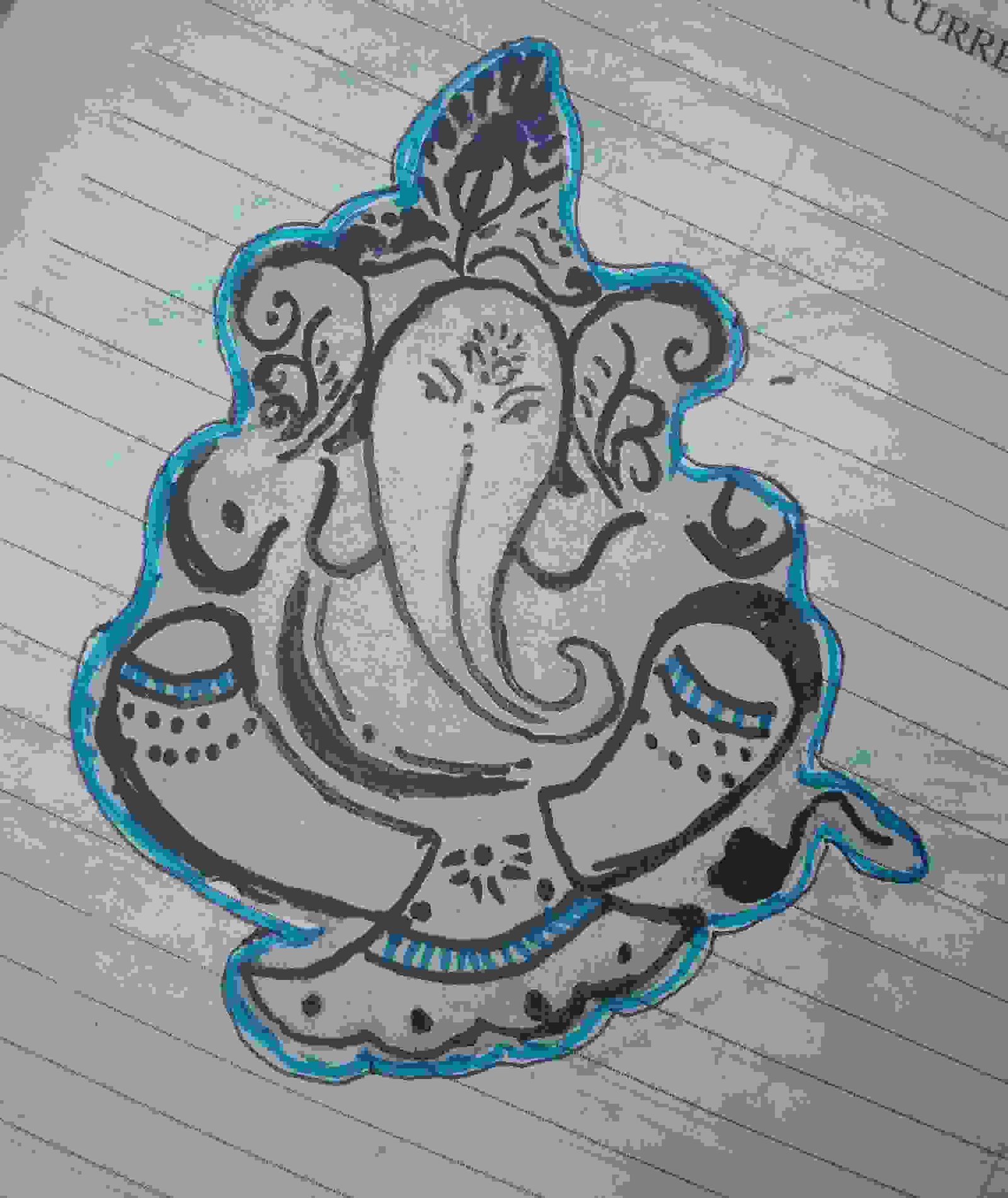 Painting Of Lord Ganesh In Pen And Paper Size 10cm Sq Cm