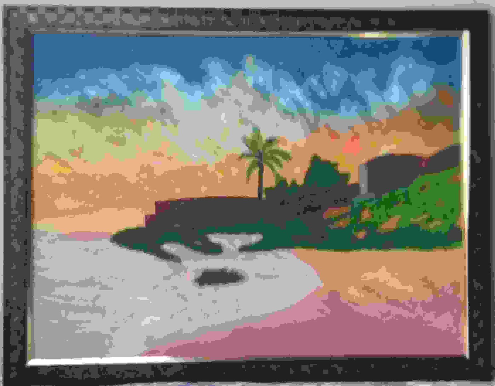 Painting Of Beach Sunset Scape In Arcylic Size 45cm 55cm Sq 