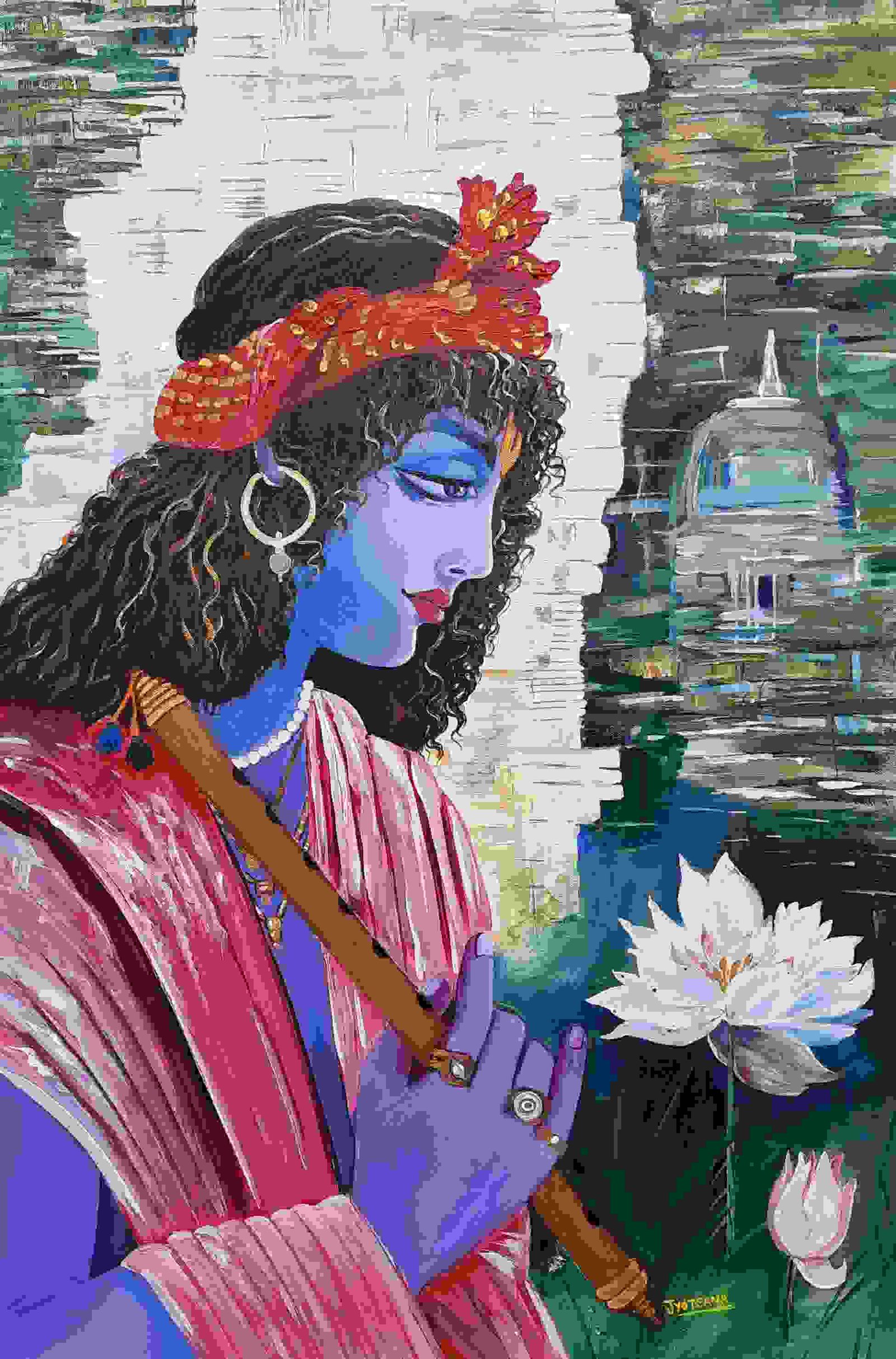 Title Lord Krishna Medium Acrylic Colors On Canvas Size 32ft