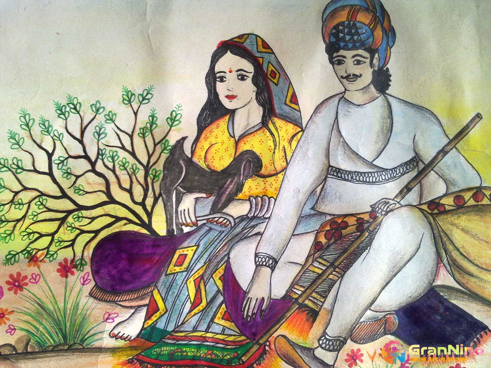 Village Couple Resting On The Roadside