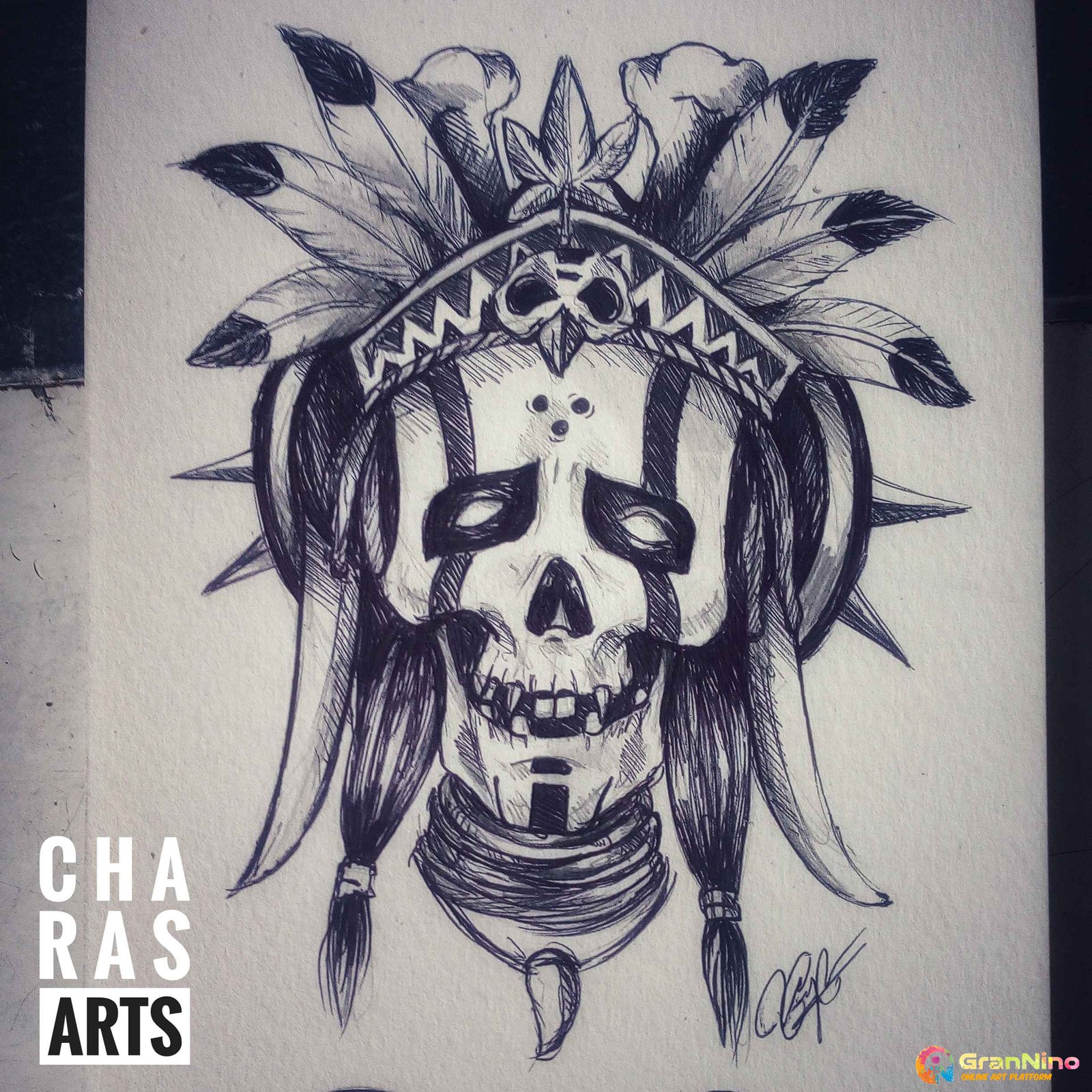 Buy Atypical Ephemeral Tattoo Portrait American Indian Skull Online in  India  Etsy