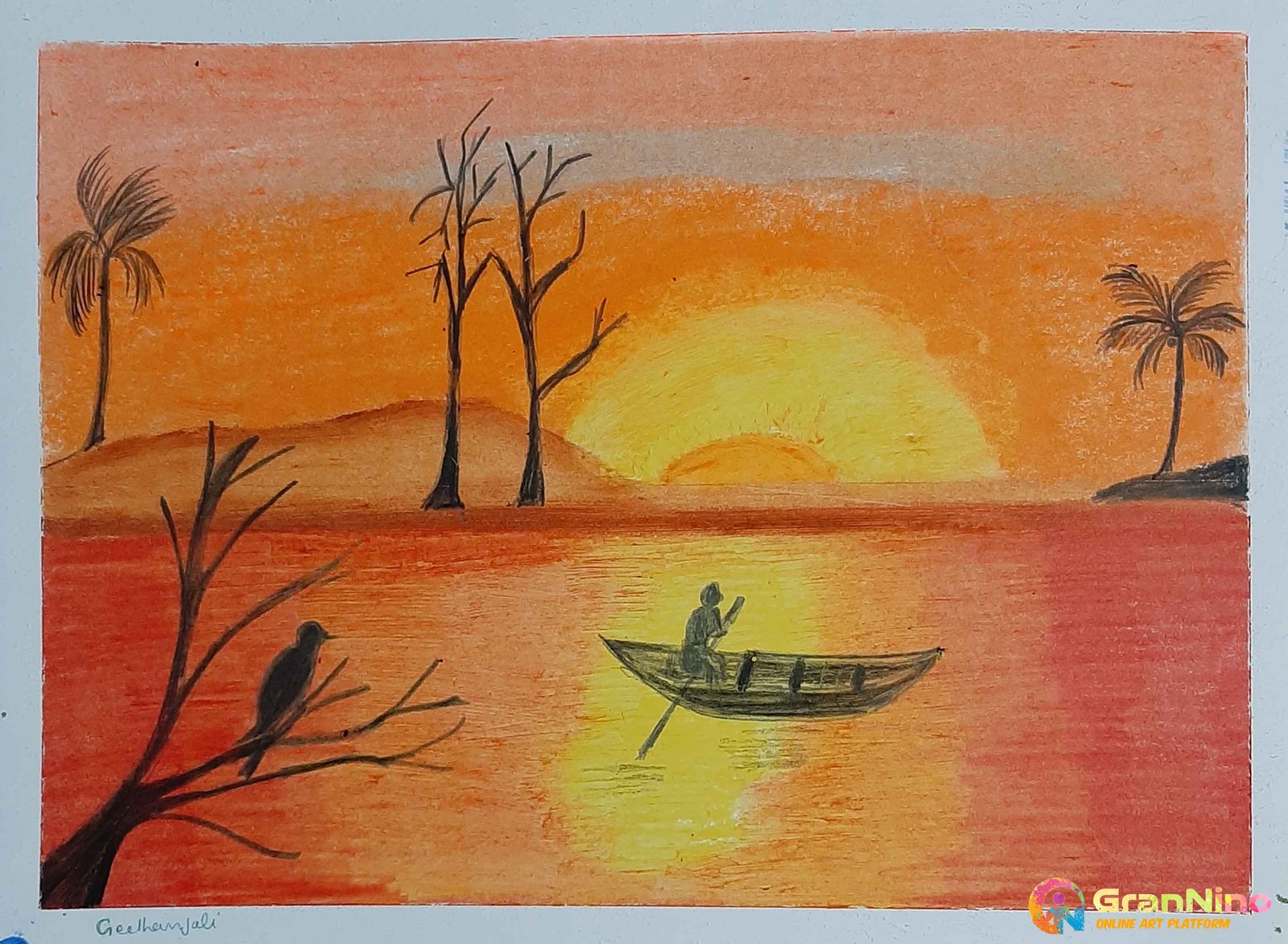 Bird River And Sailor For Kids Drawing