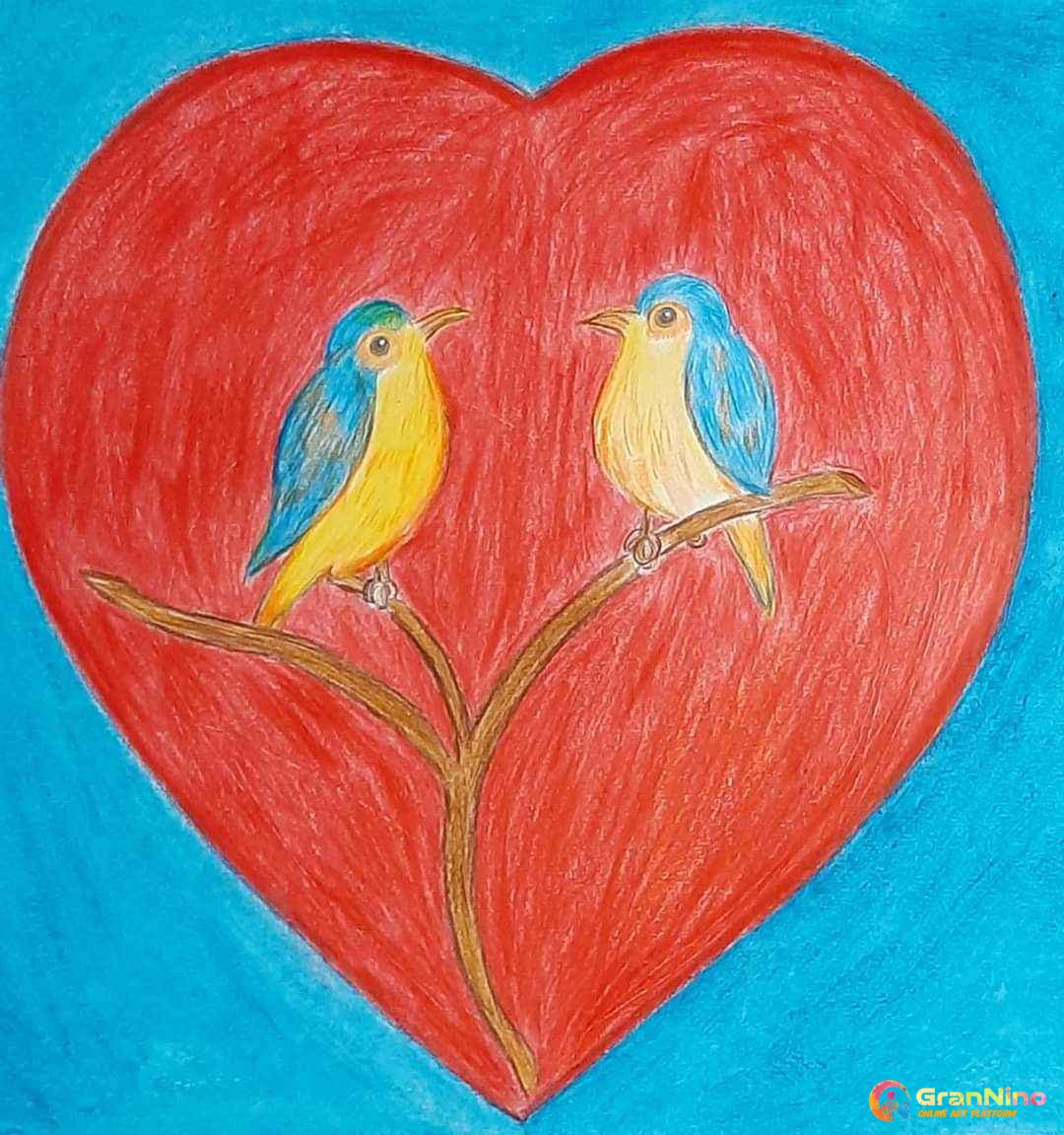 Love Bird with Heart Symbol Redwork · Creative Fabrica