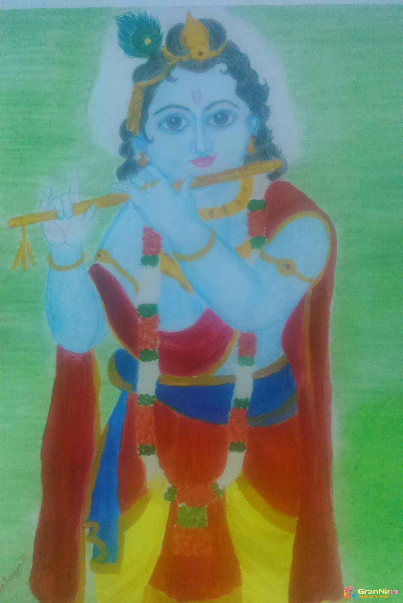 Shree Krishna With Murli Kids Drawing