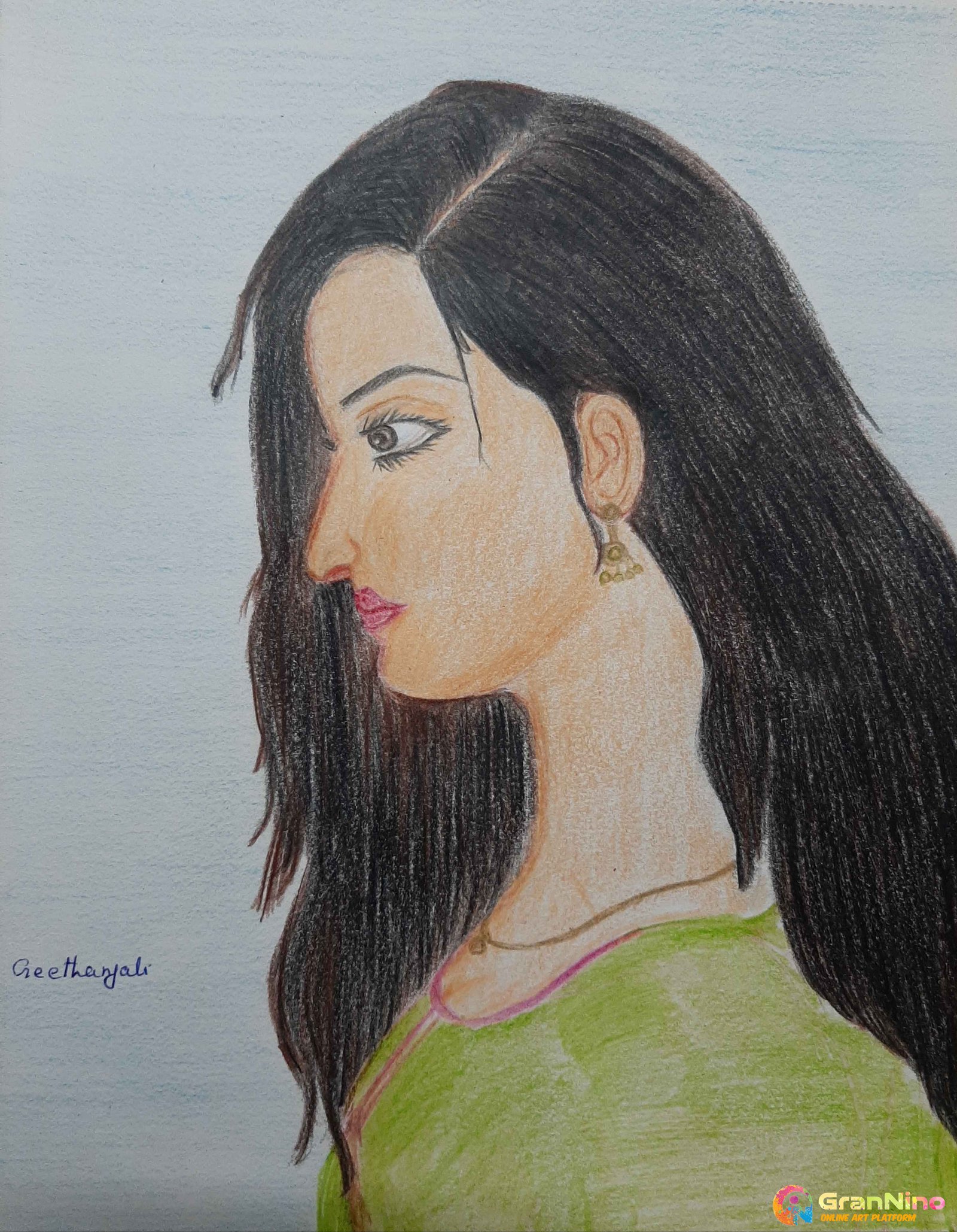 Portrait Of An Indian Lady For Kids Drawing