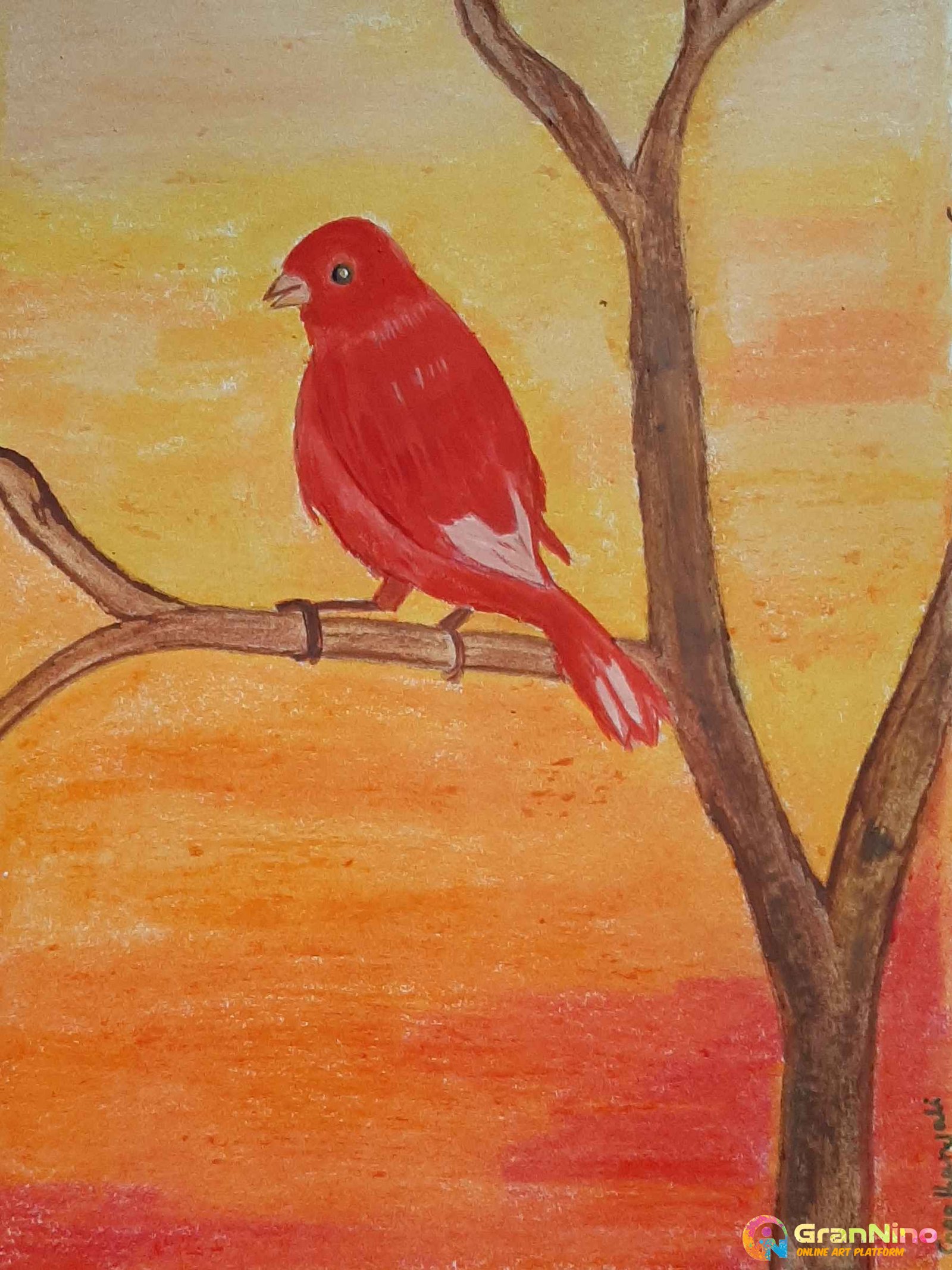 A Beautiful Little Red Bird Kids Drawing