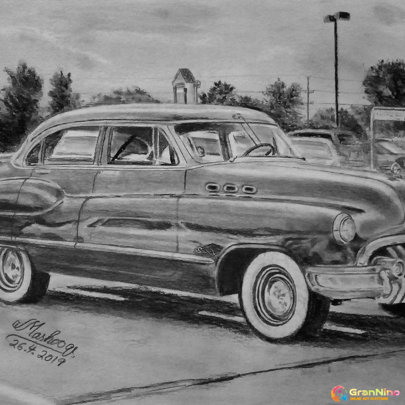 Graphite And Charcoal Pencils Sketch Of Buick Master Car