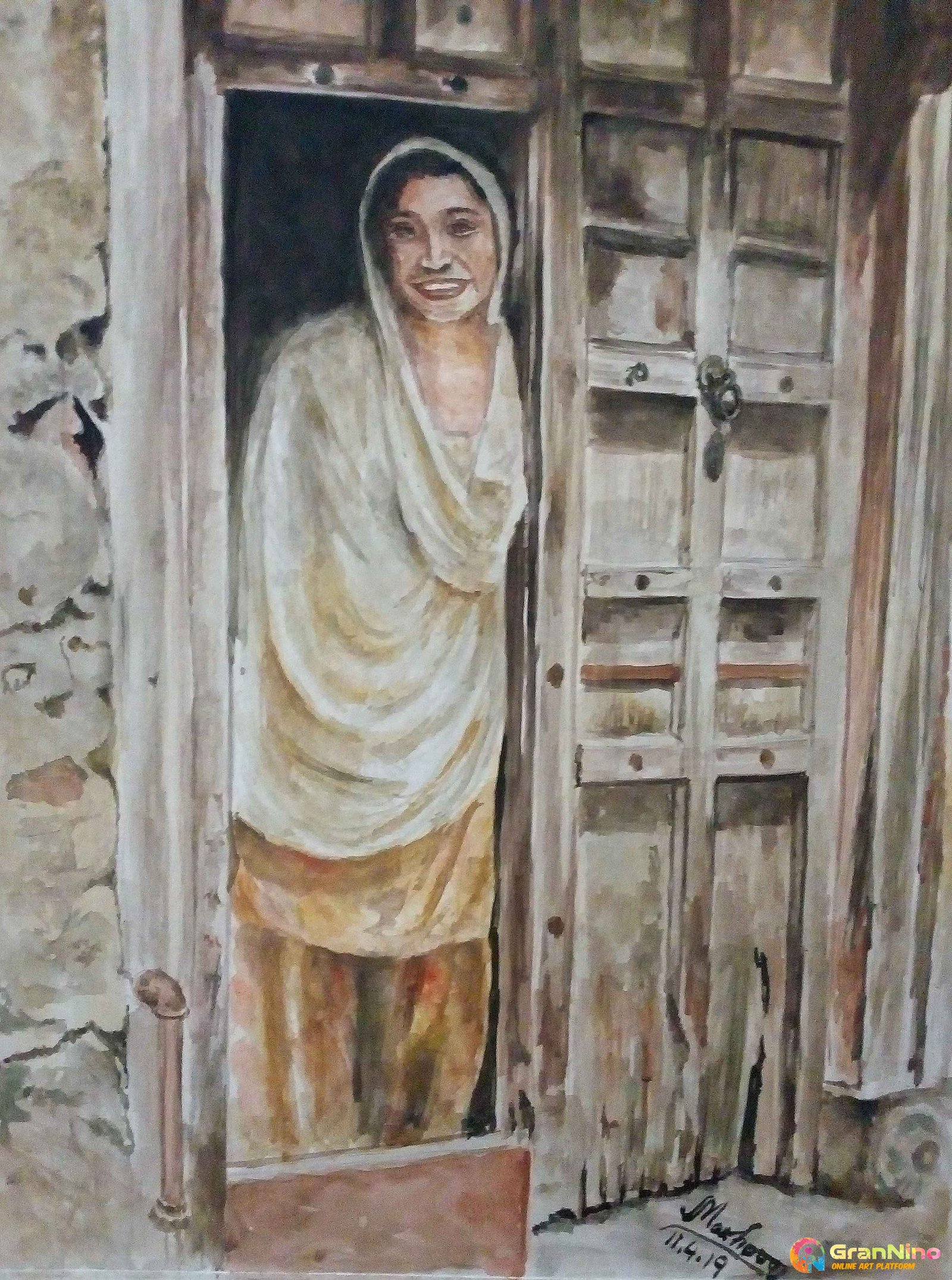 Watercolor Painting Of Woman Stood At