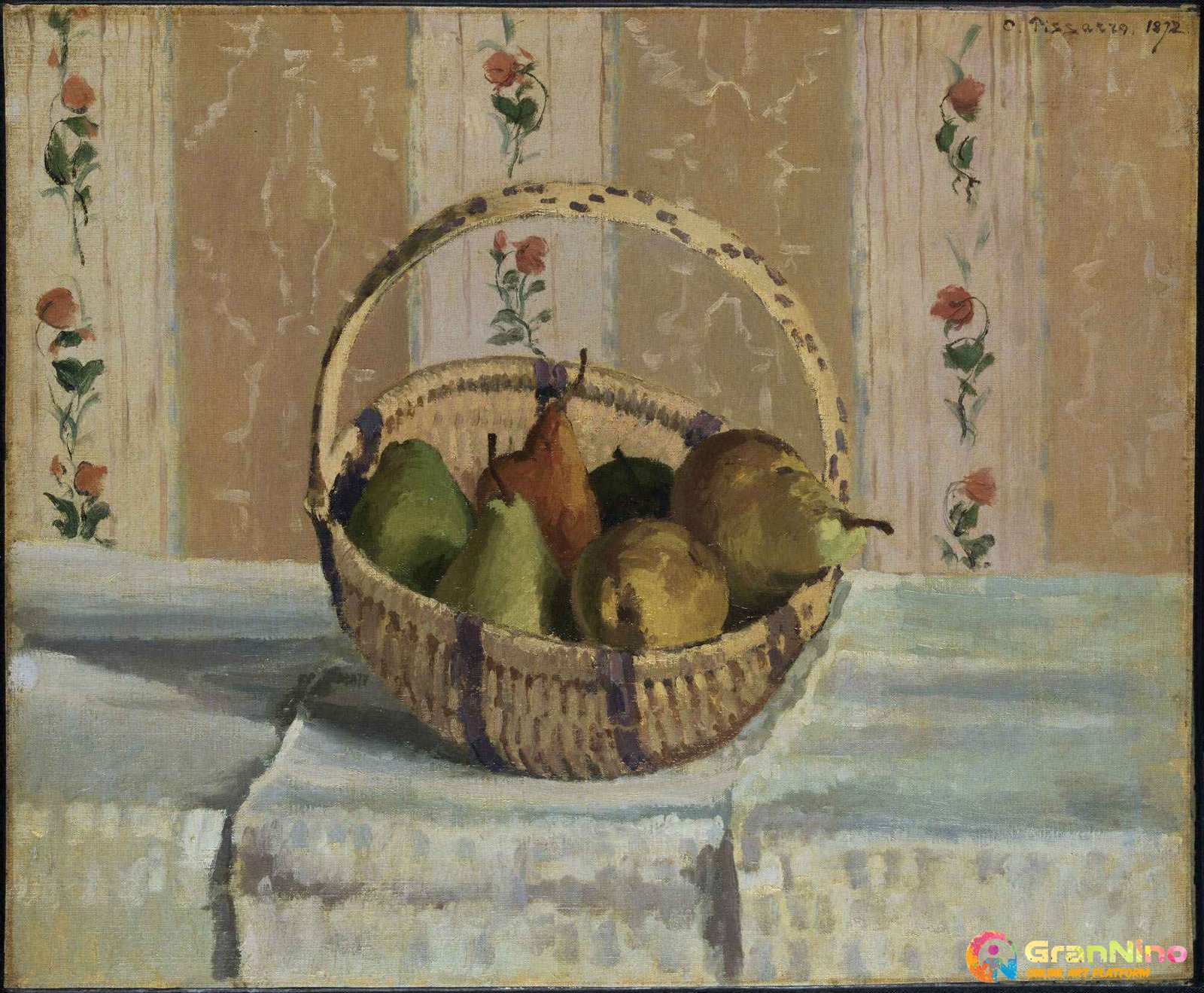 Apples And Pears In A Round Basket Artist Camille Abraham